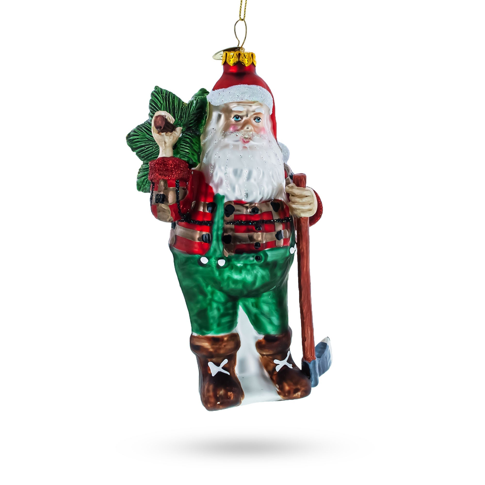 Rustic Holiday Cheer: Lumberjack Santa - Blown Glass Christmas Ornament