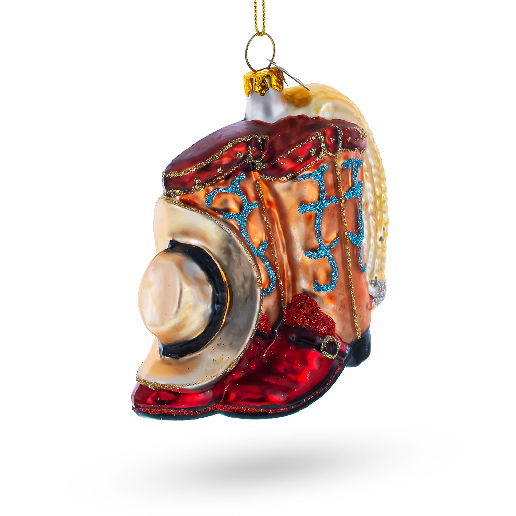 Yeehaw Holidays: Cowboy Boots And Hat - Blown Glass Christmas Ornament