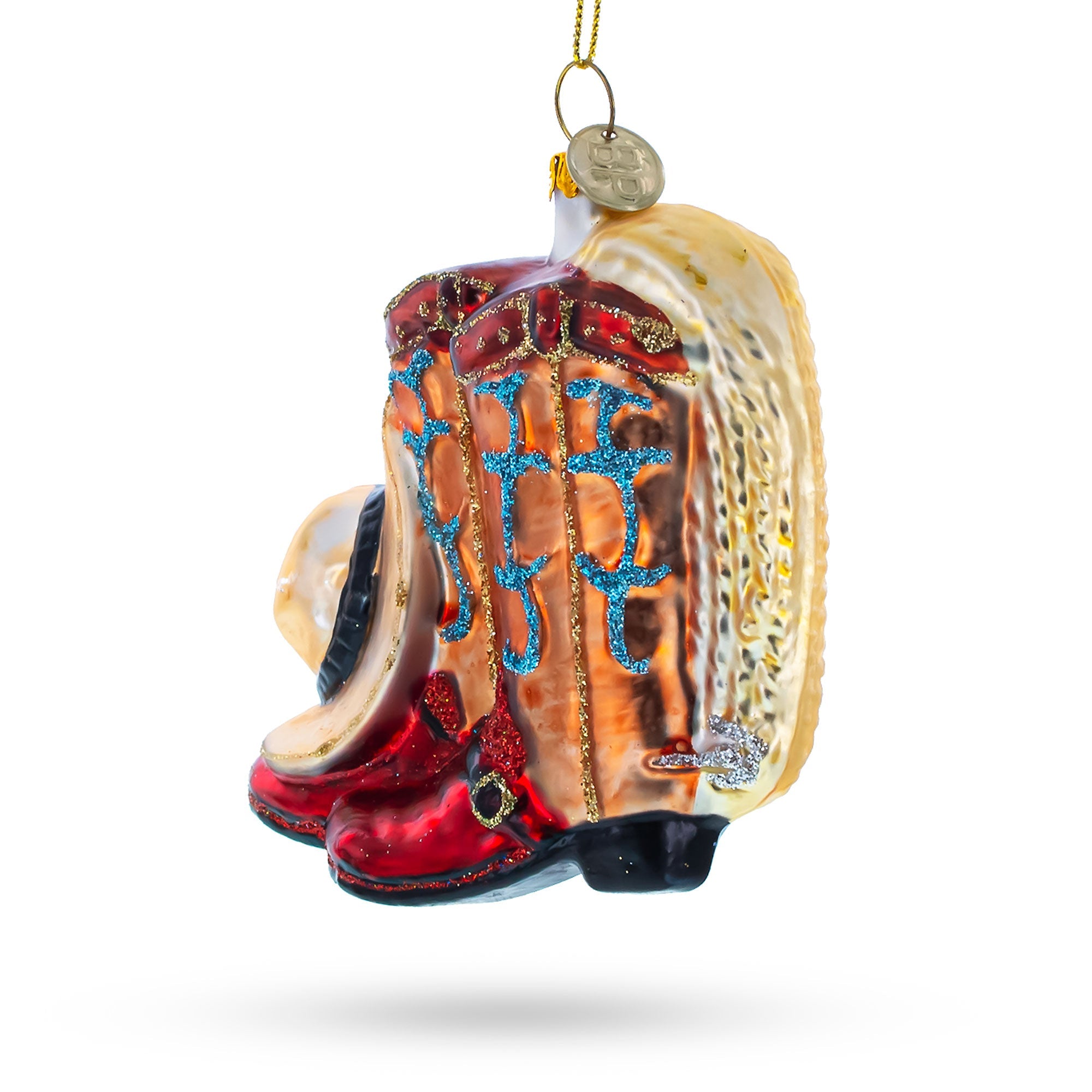 Yeehaw Holidays: Cowboy Boots And Hat - Blown Glass Christmas Ornament