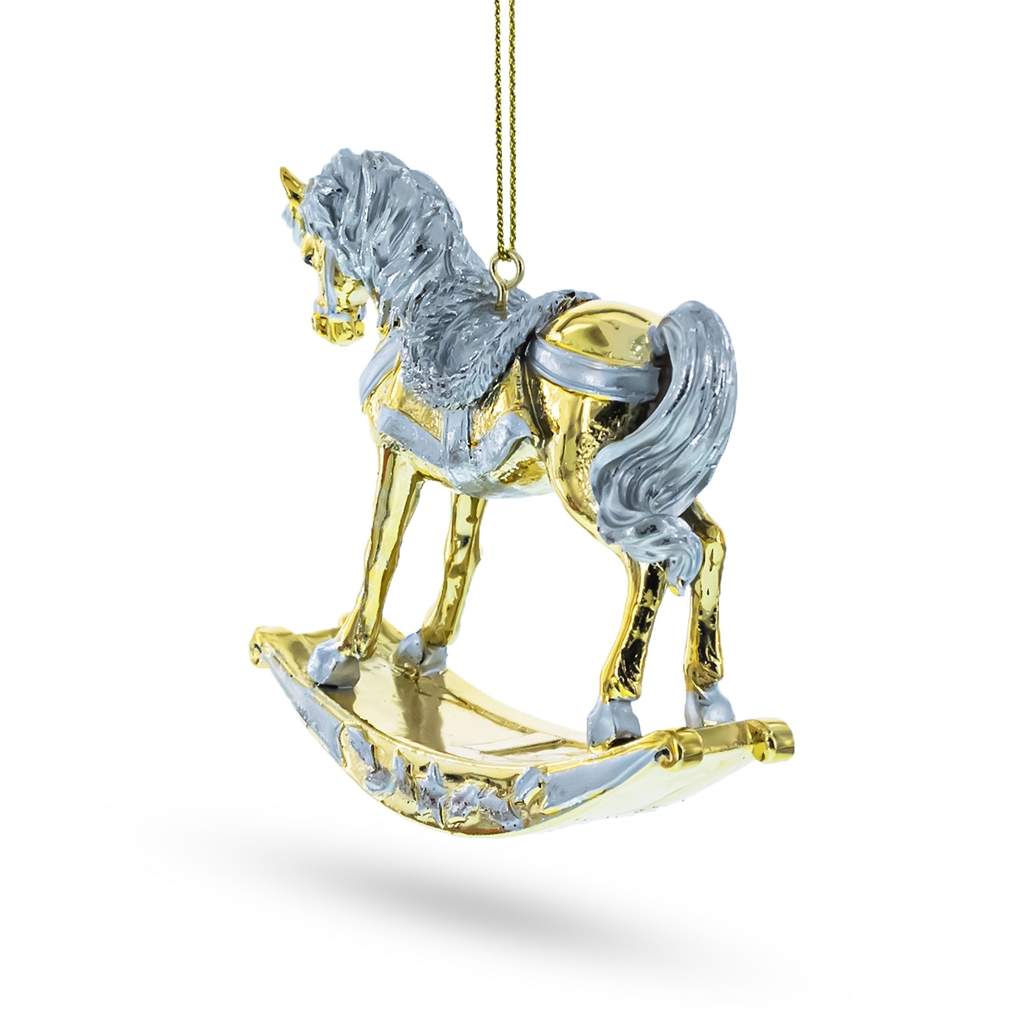 Elegant Golden Rocking Horse - Blown Glass Christmas Ornament