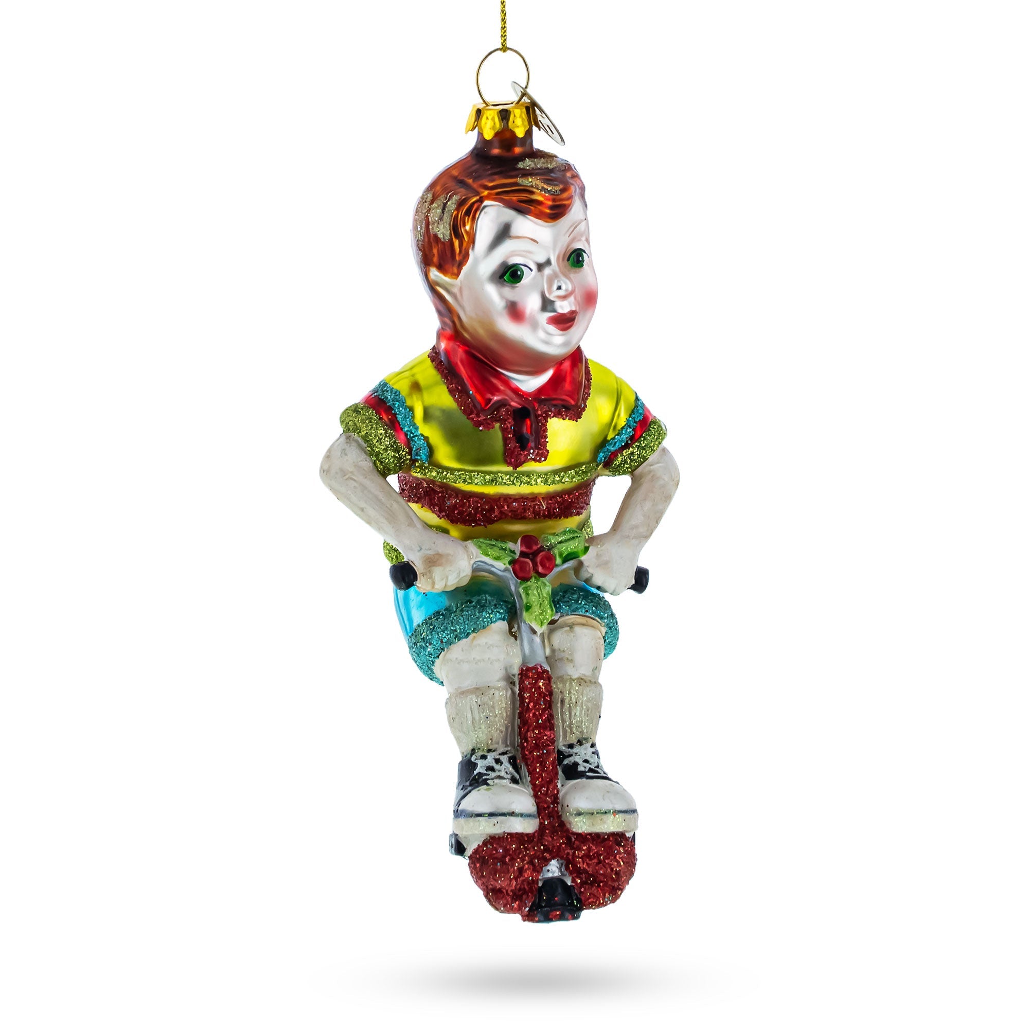 Energetic Boy On Pogo Stick - Blown Glass Christmas Ornament