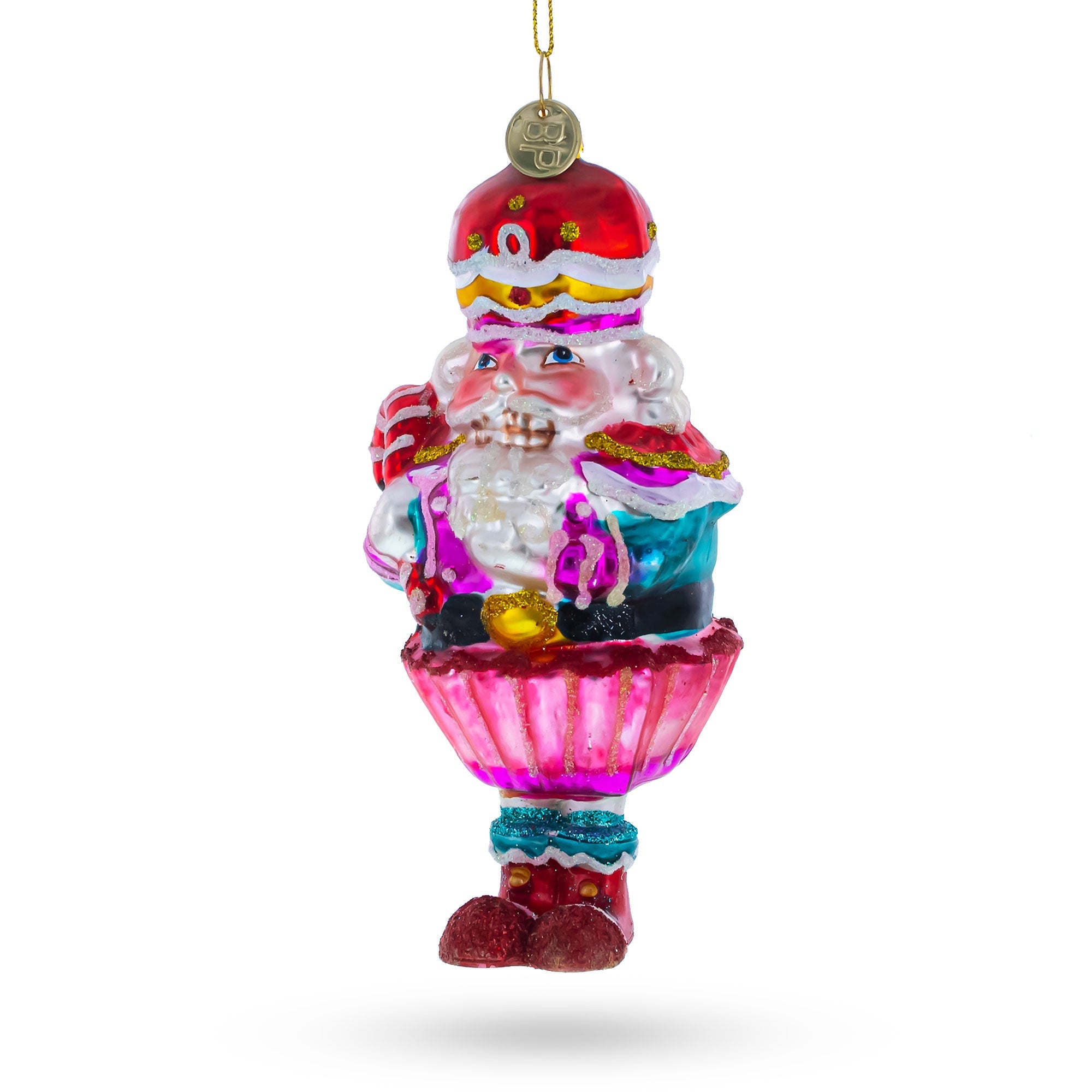 Nutcracker With Cupcake - Blown Glass Christmas Ornament