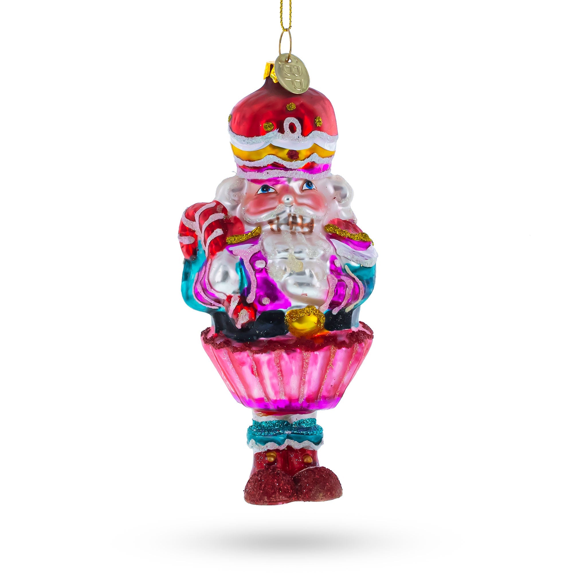 Nutcracker With Cupcake - Blown Glass Christmas Ornament