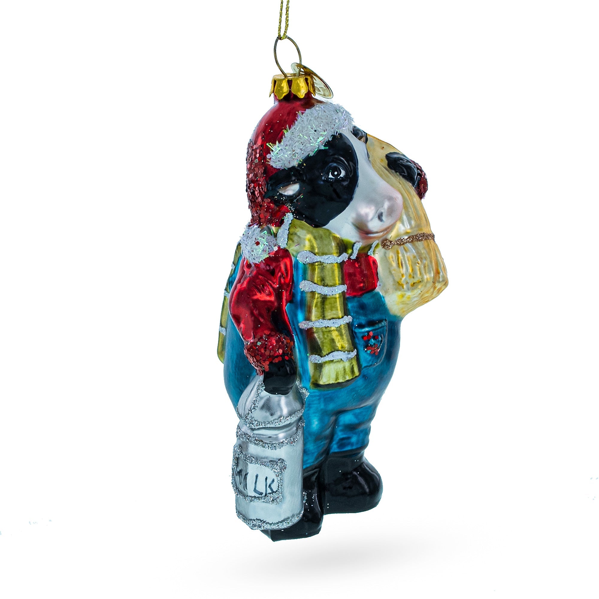 Quaint Cow Carrying Milk Jug - Blown Glass Christmas Ornament