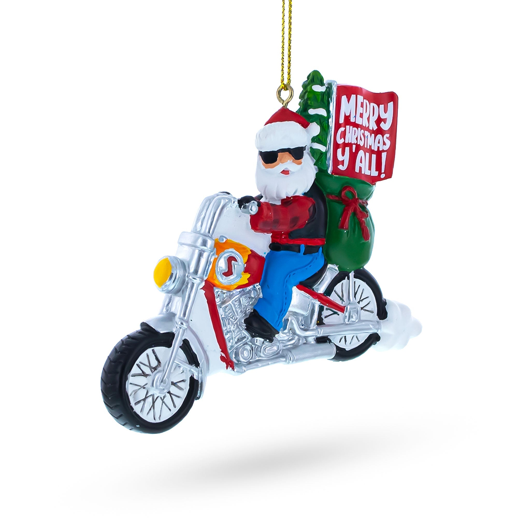 Santa On Festive Motorcycle - Resin Christmas Ornament