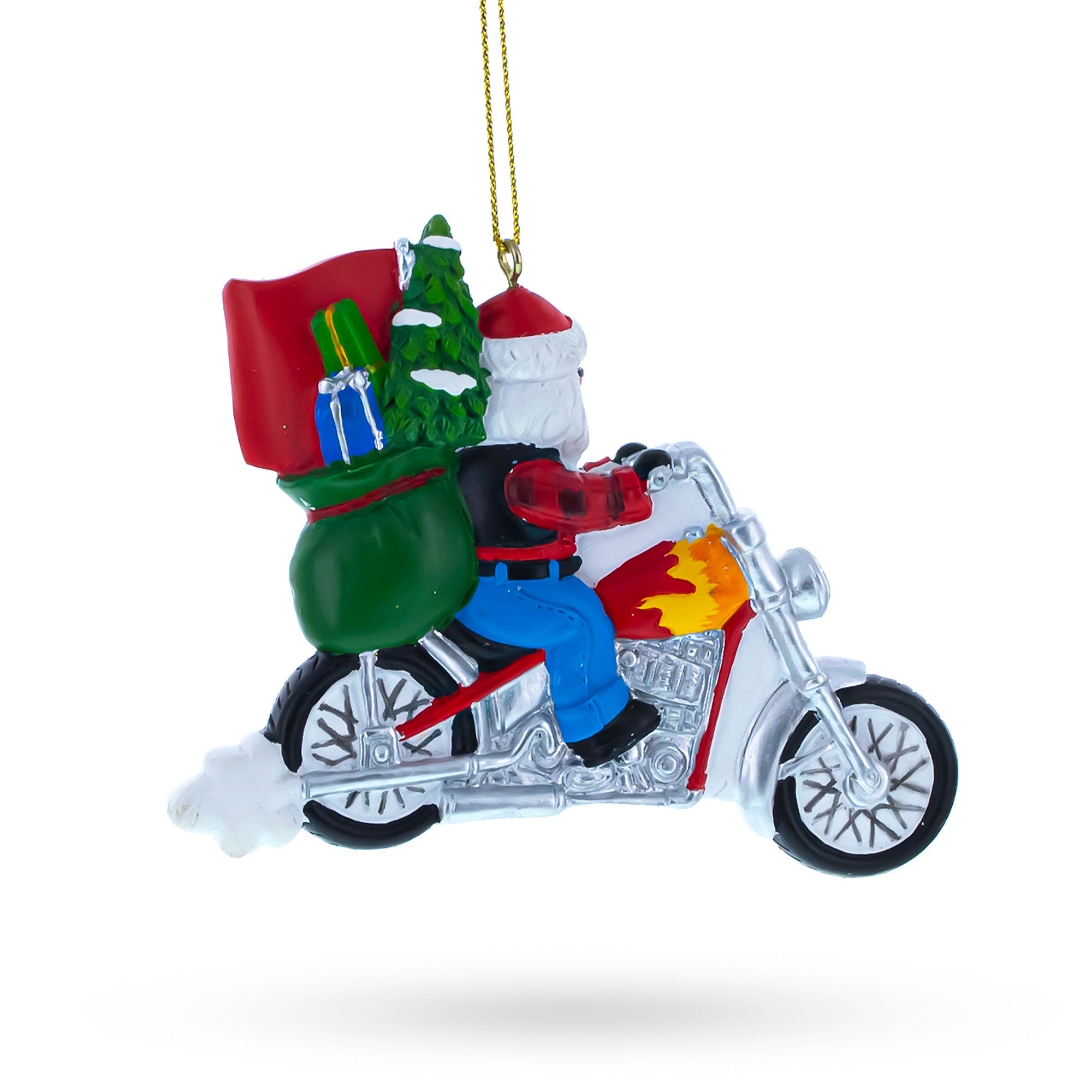 Santa On Festive Motorcycle - Resin Christmas Ornament