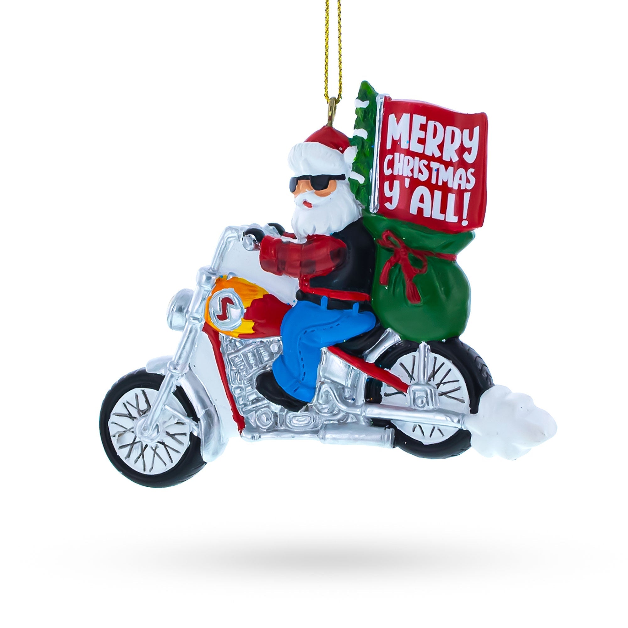 Santa On Festive Motorcycle - Resin Christmas Ornament