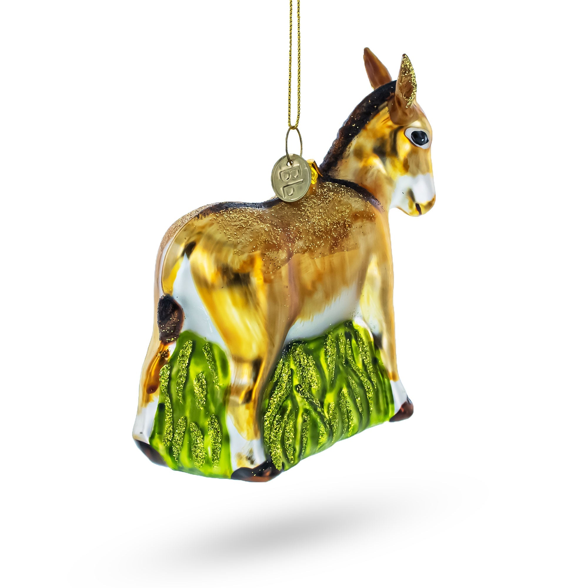 Donkey With Festive Decorations - Blown Glass Christmas Ornament