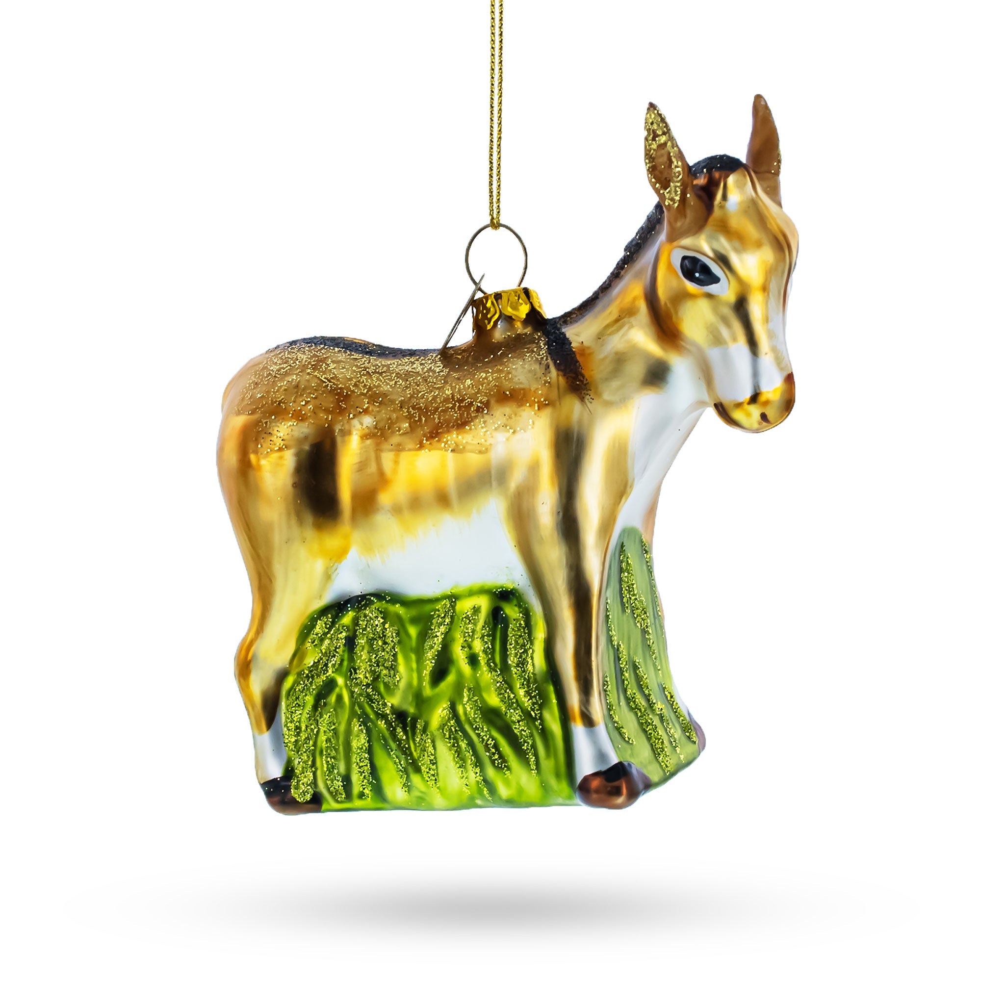 Donkey With Festive Decorations - Blown Glass Christmas Ornament