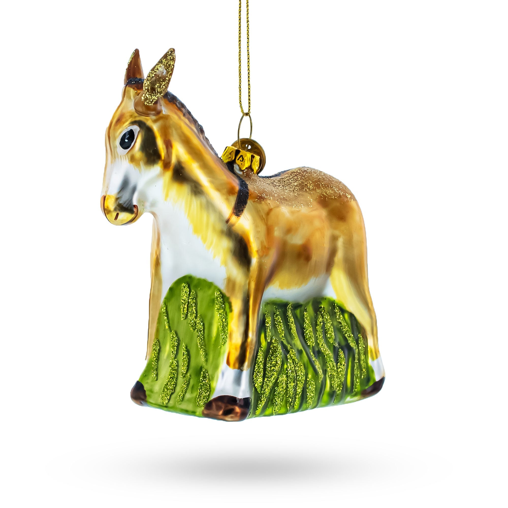 Donkey With Festive Decorations - Blown Glass Christmas Ornament