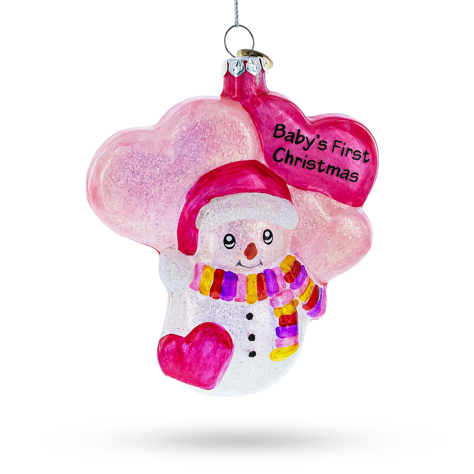 Adorable Pink Snowman Baby's First Christmas - Blown Glass Ornament