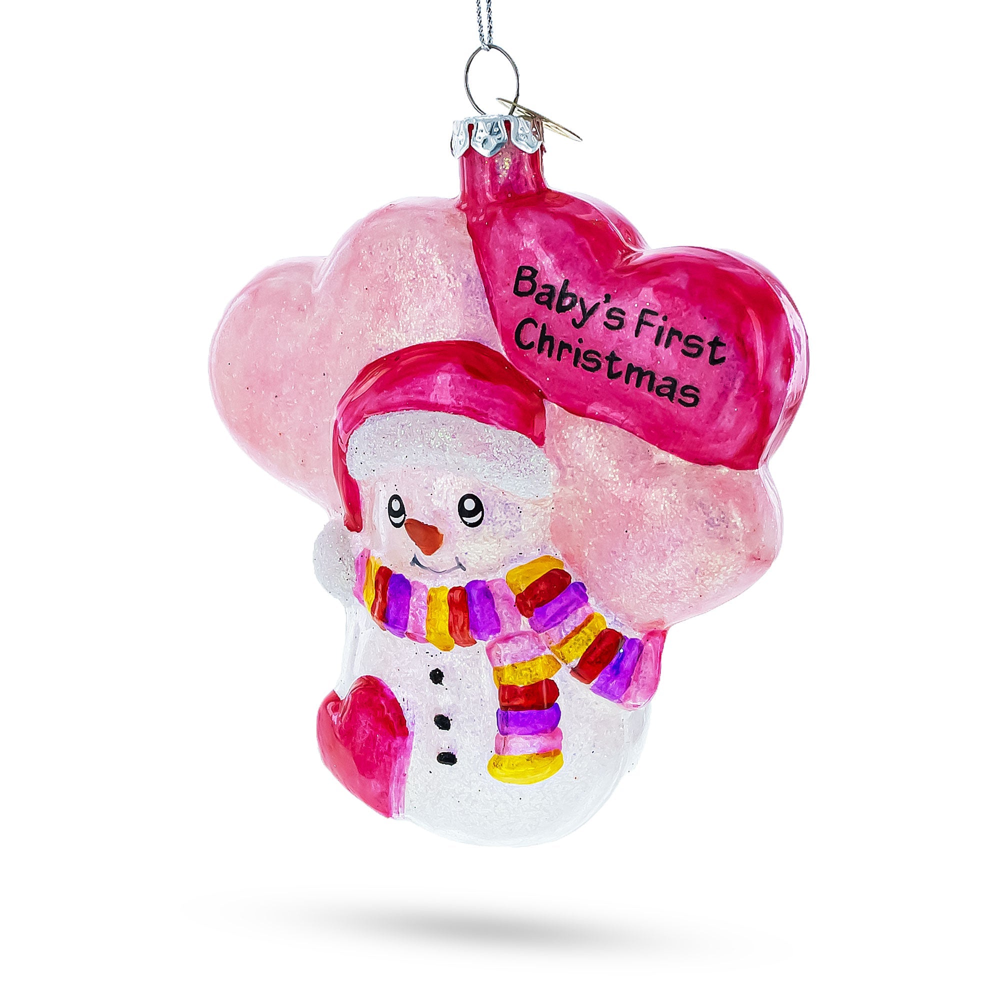 Adorable Pink Snowman Baby's First Christmas - Blown Glass Ornament