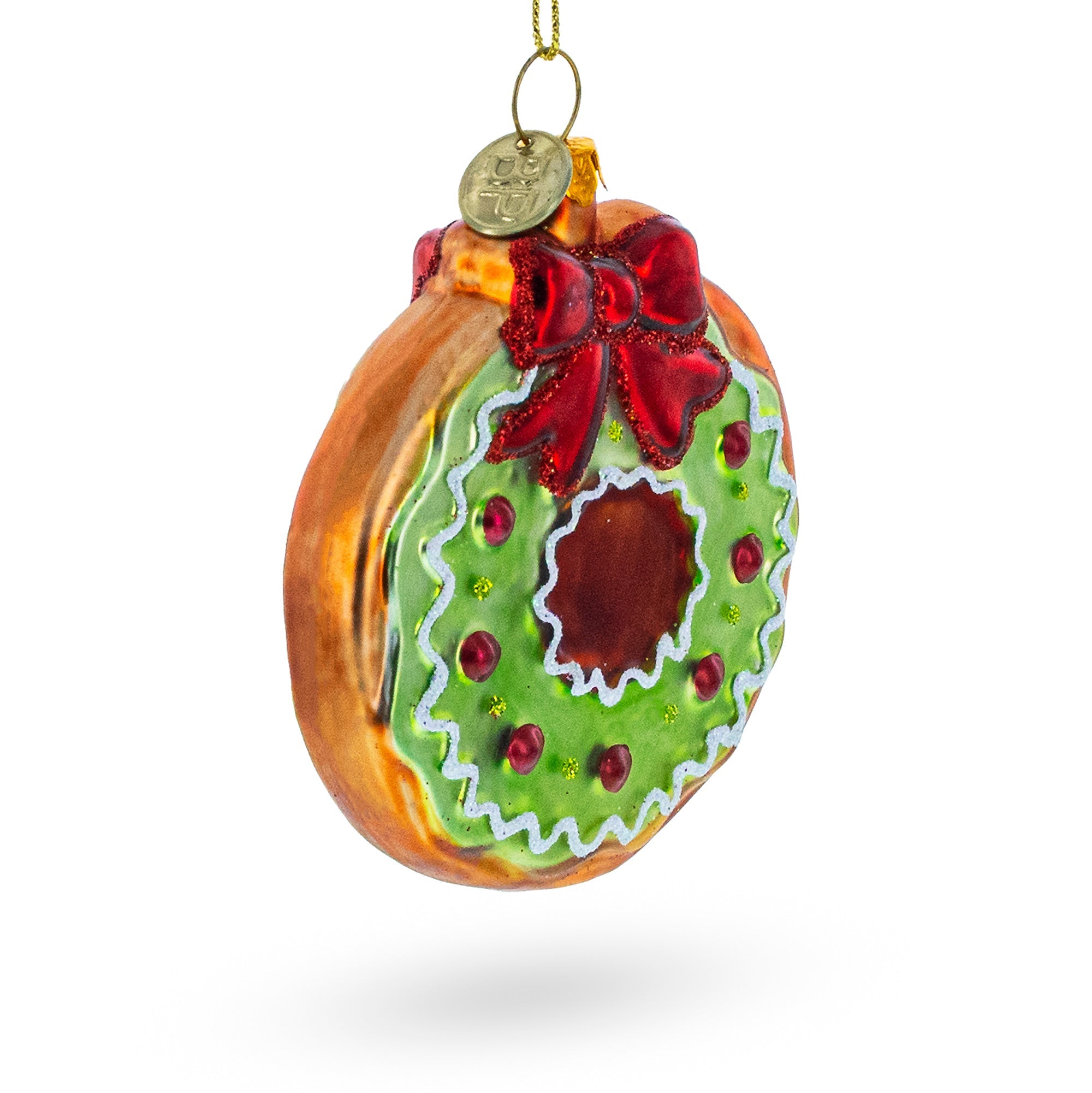 Frosted Green Donut - Blown Glass Christmas Ornament