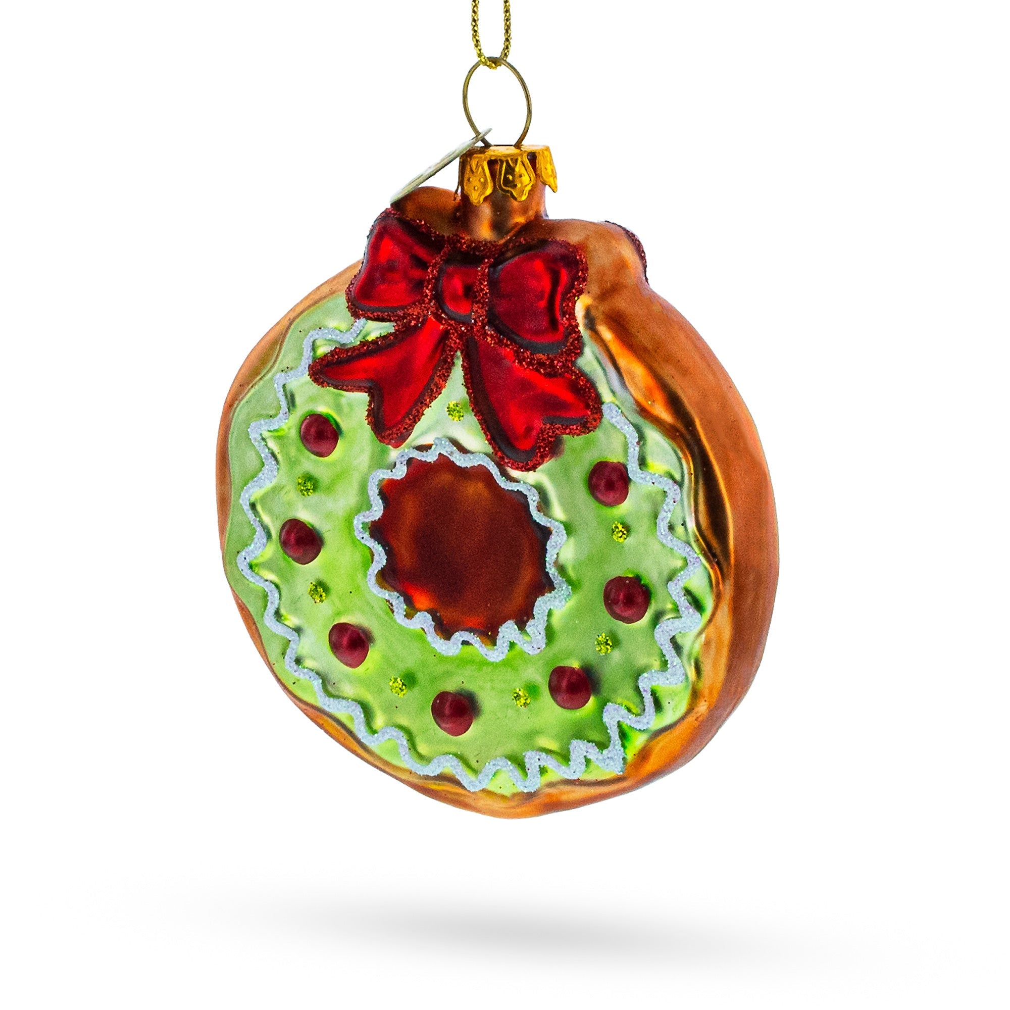 Frosted Green Donut - Blown Glass Christmas Ornament