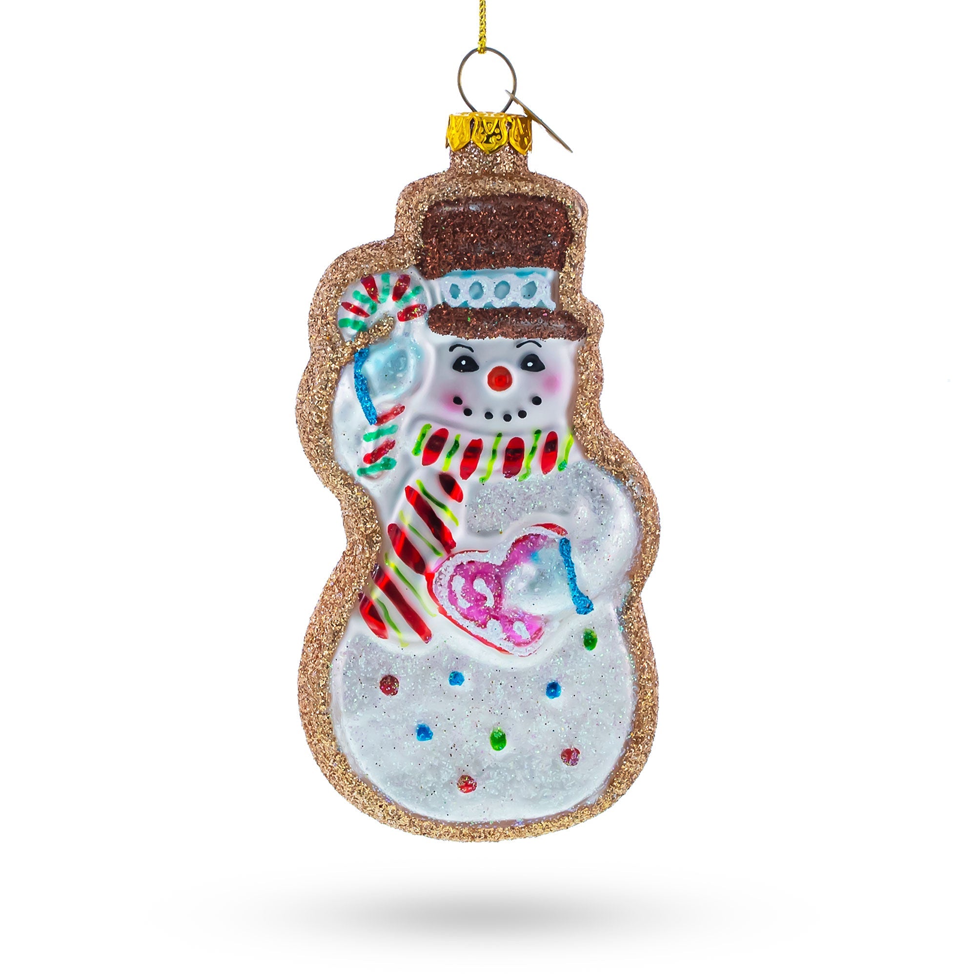 Festive Snowman Cookie - Blown Glass Christmas Ornament