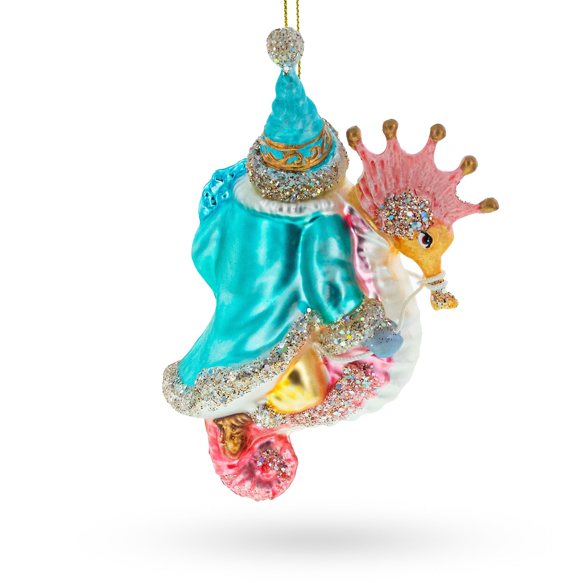 Santa Riding Seahorse - Blown Glass Christmas Ornament