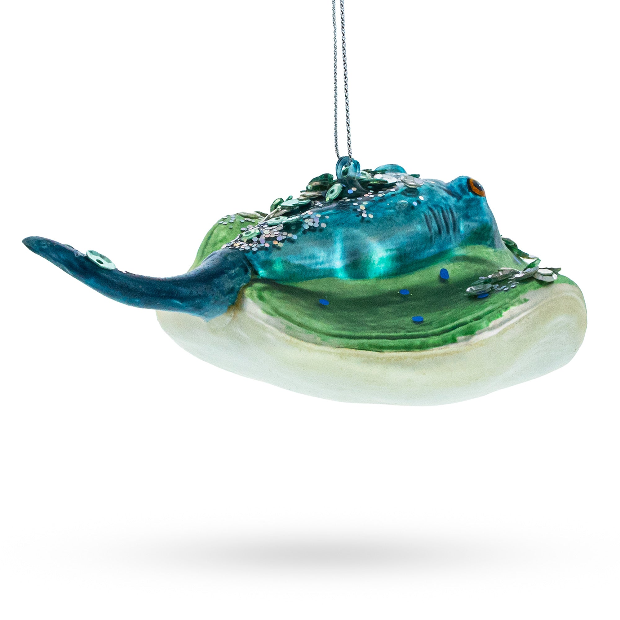 Exquisite Jeweled Blue Stingray - Blown Glass Christmas Ornament