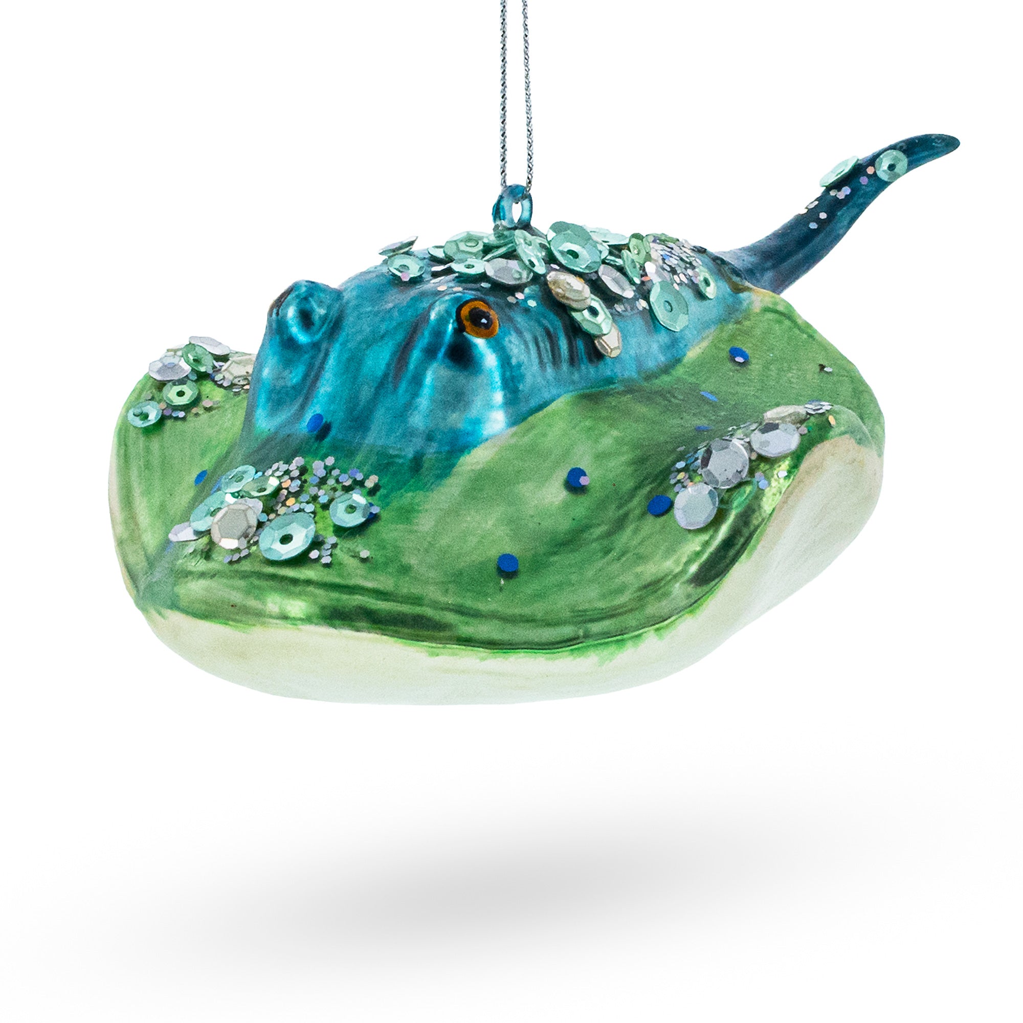 Exquisite Jeweled Blue Stingray - Blown Glass Christmas Ornament