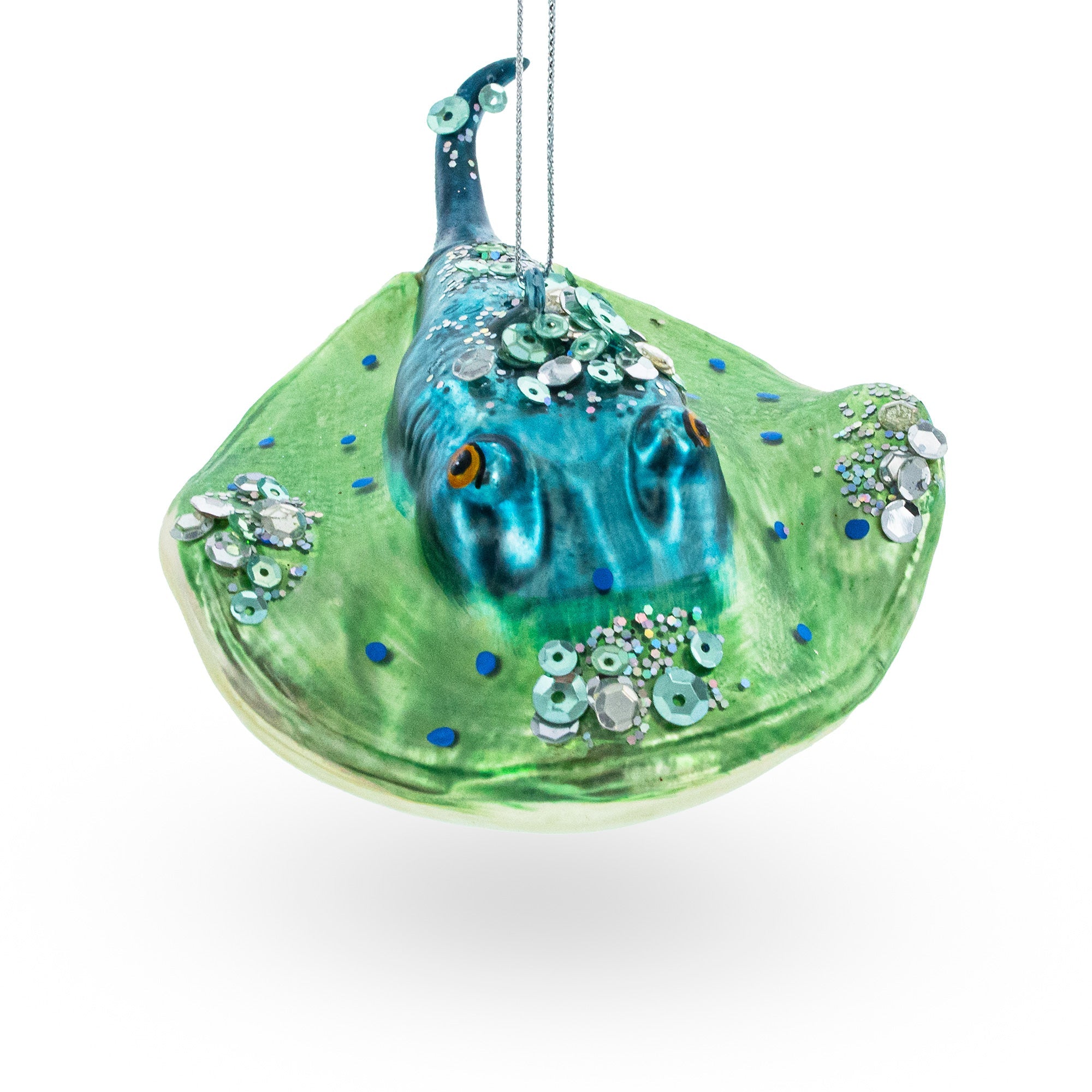 Exquisite Jeweled Blue Stingray - Blown Glass Christmas Ornament