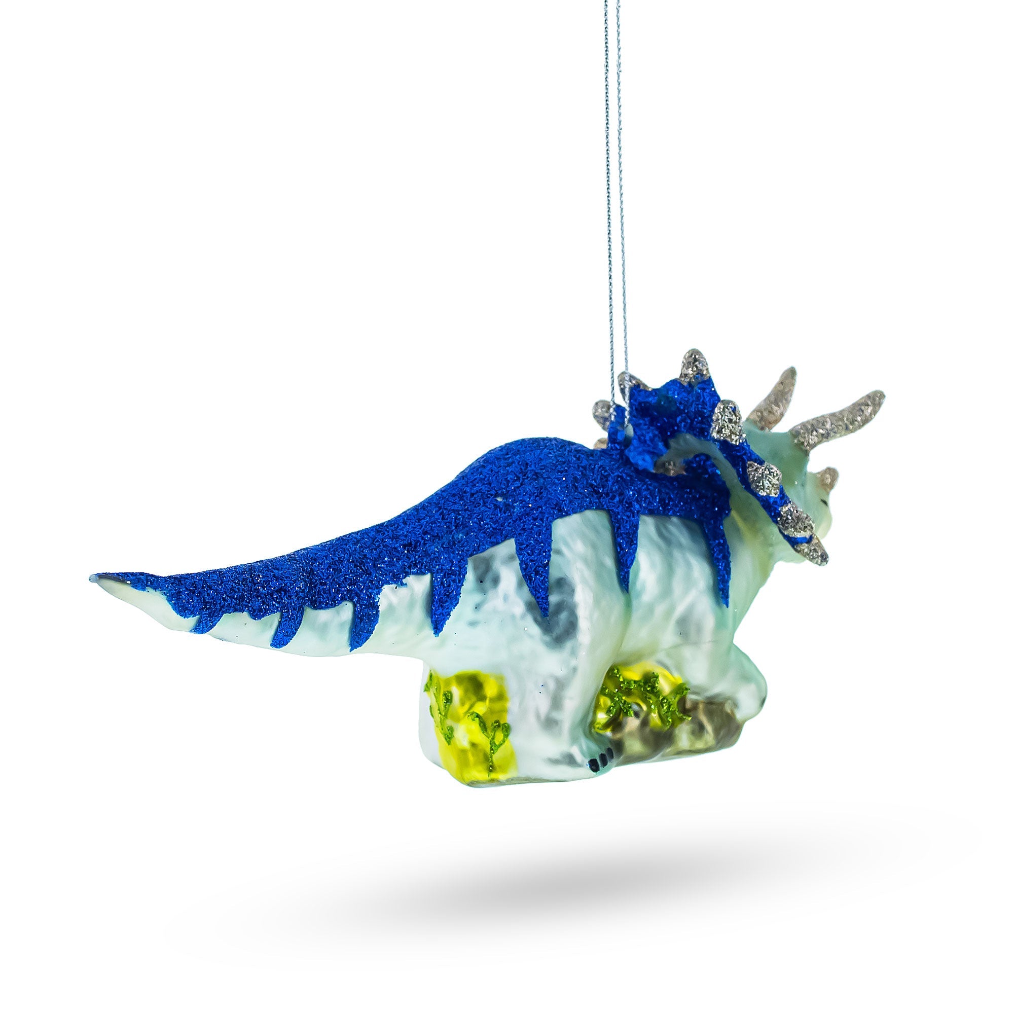 Sparkling Glittered Dinosaur - Blown Glass Christmas Ornament