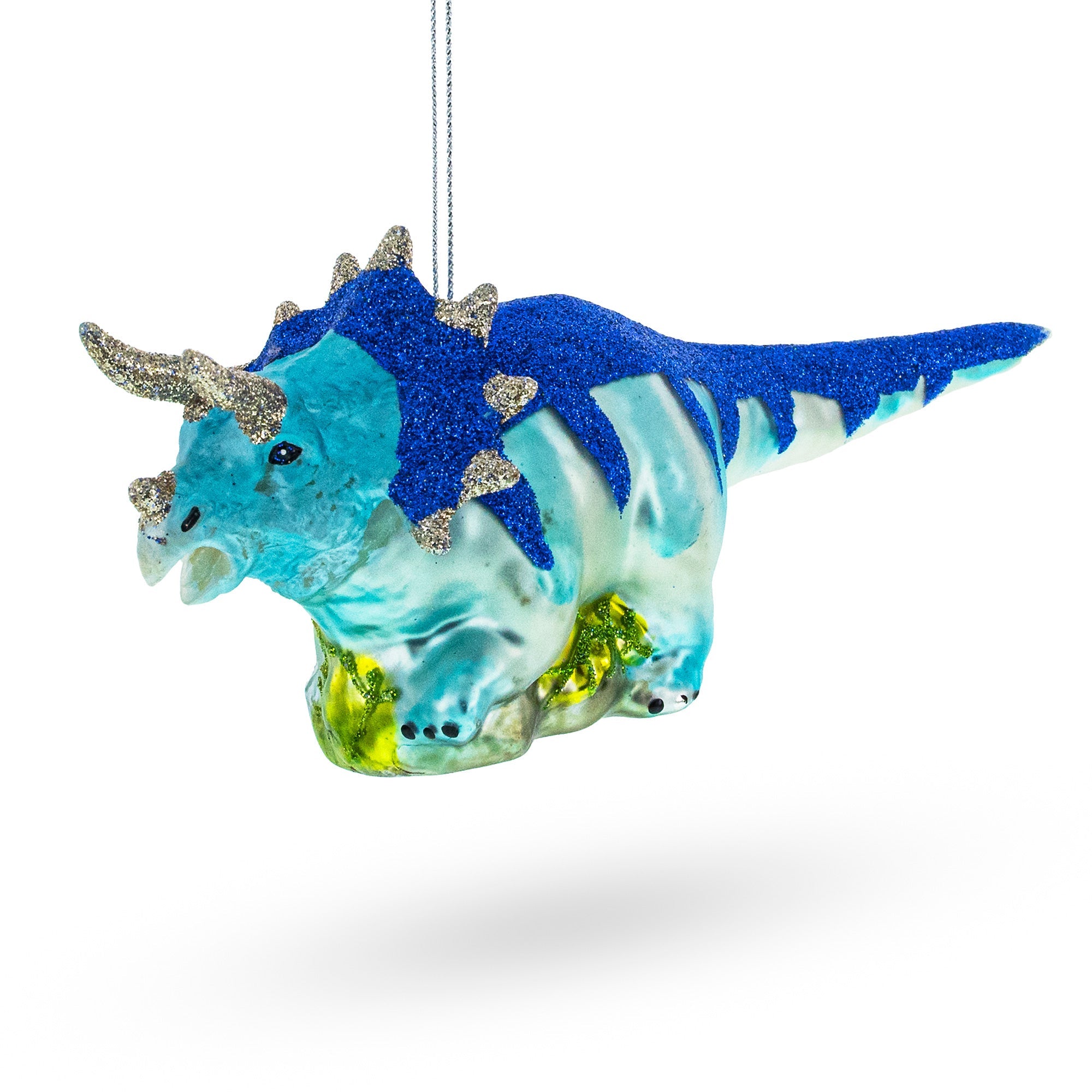 Sparkling Glittered Dinosaur - Blown Glass Christmas Ornament