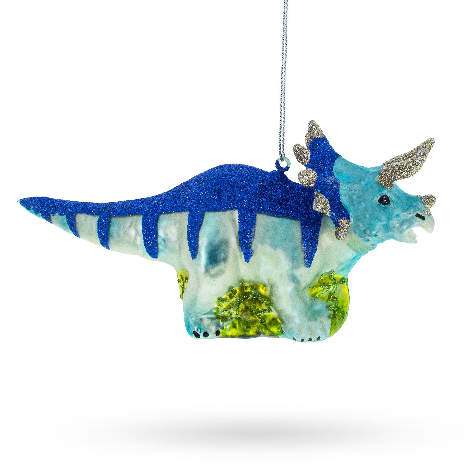 Sparkling Glittered Dinosaur - Blown Glass Christmas Ornament