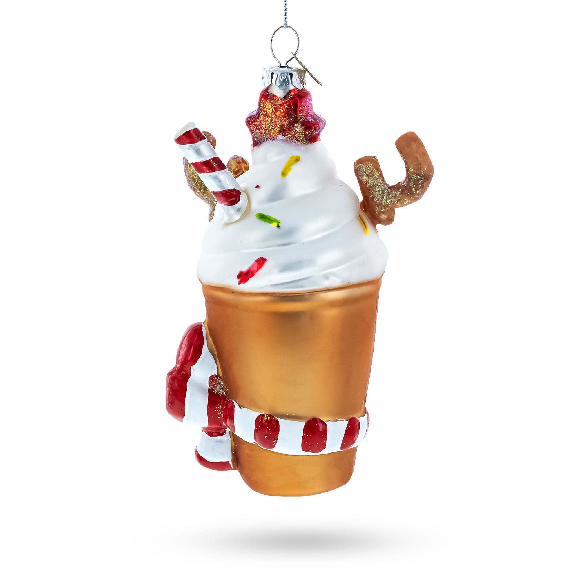 Festive Reindeer Milkshake - Blown Glass Christmas Ornament