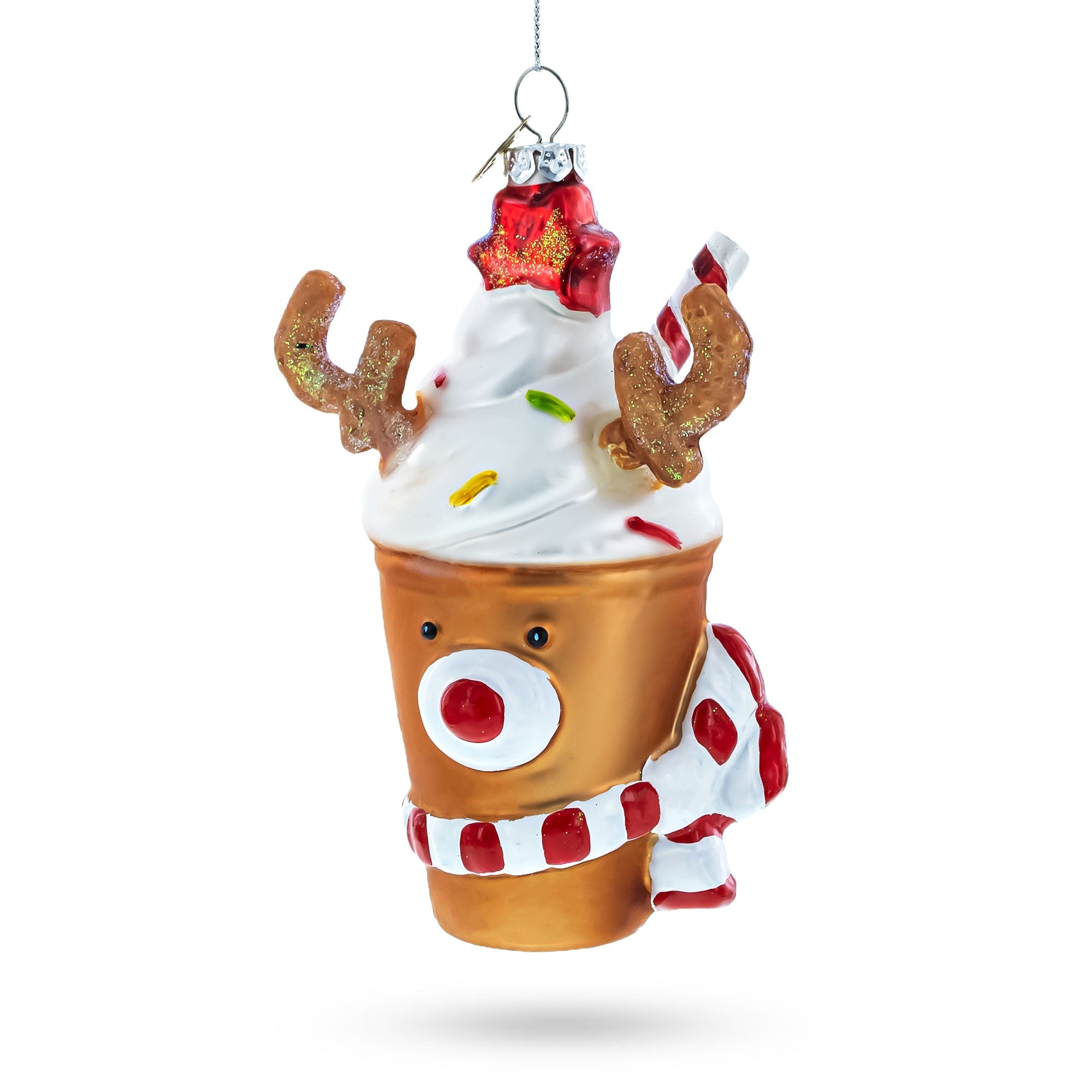 Festive Reindeer Milkshake - Blown Glass Christmas Ornament