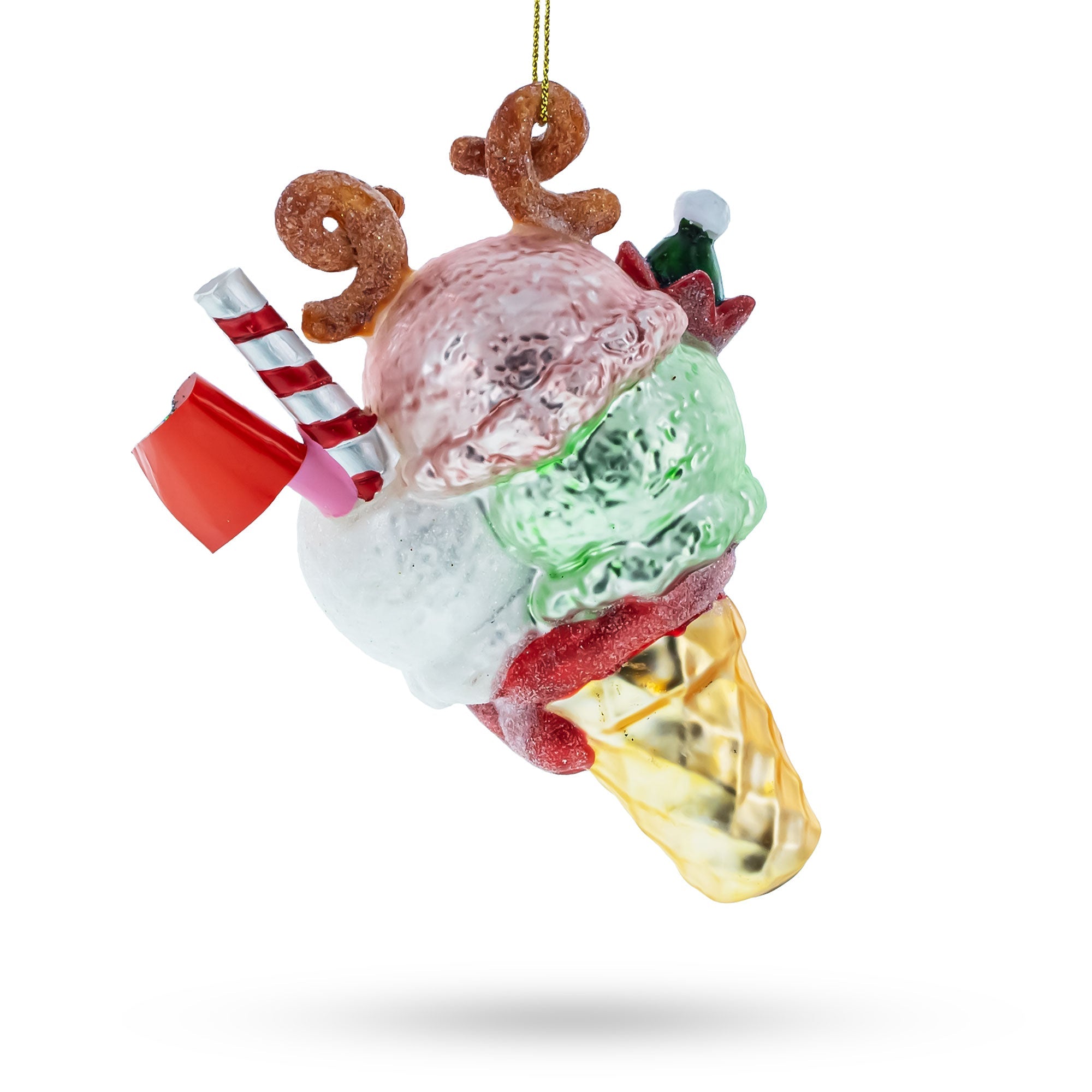 Icy Delights Christmas Ice Cream - Blown Glass Christmas Ornament