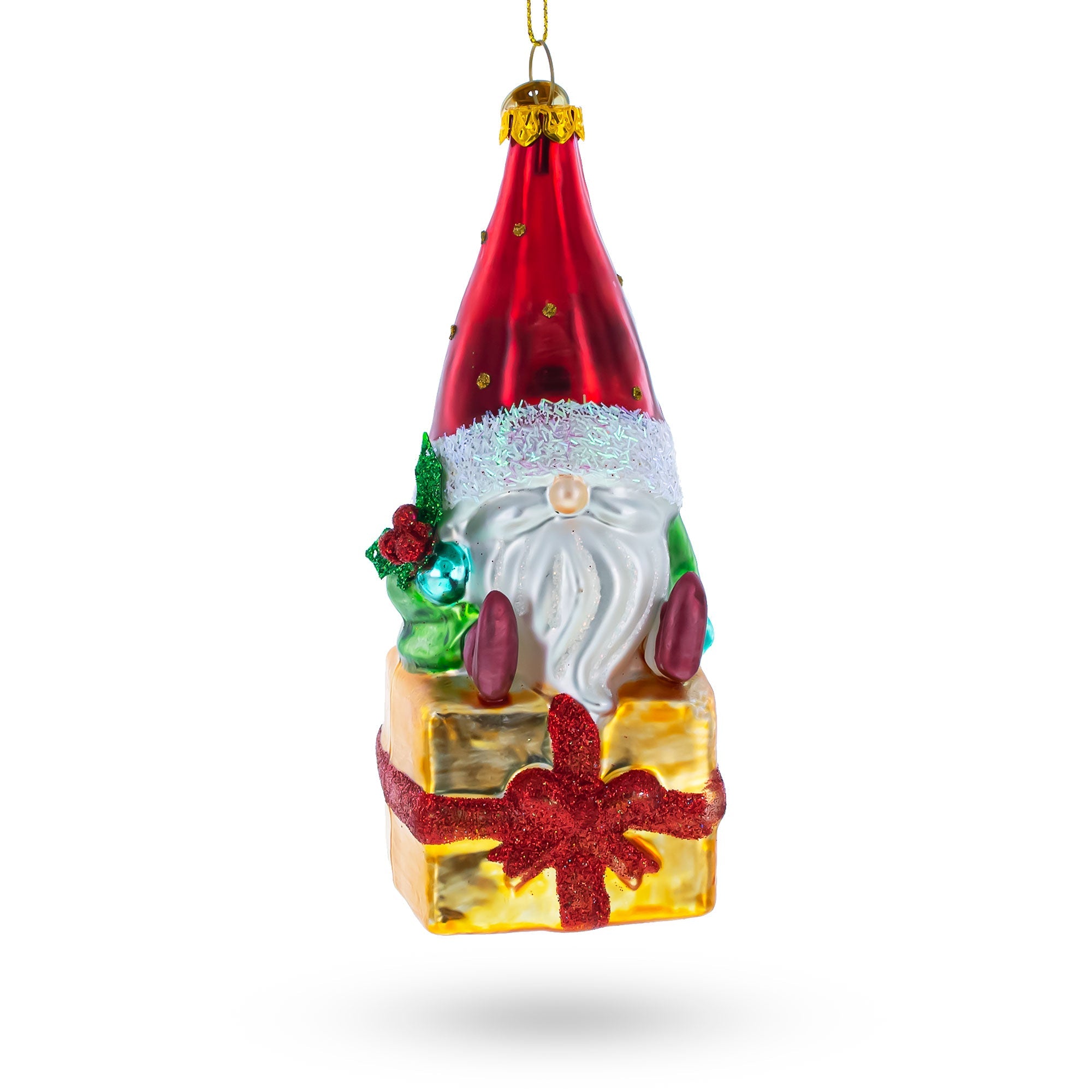 Gnome Bearing Gifts - Blown Glass Christmas Ornament