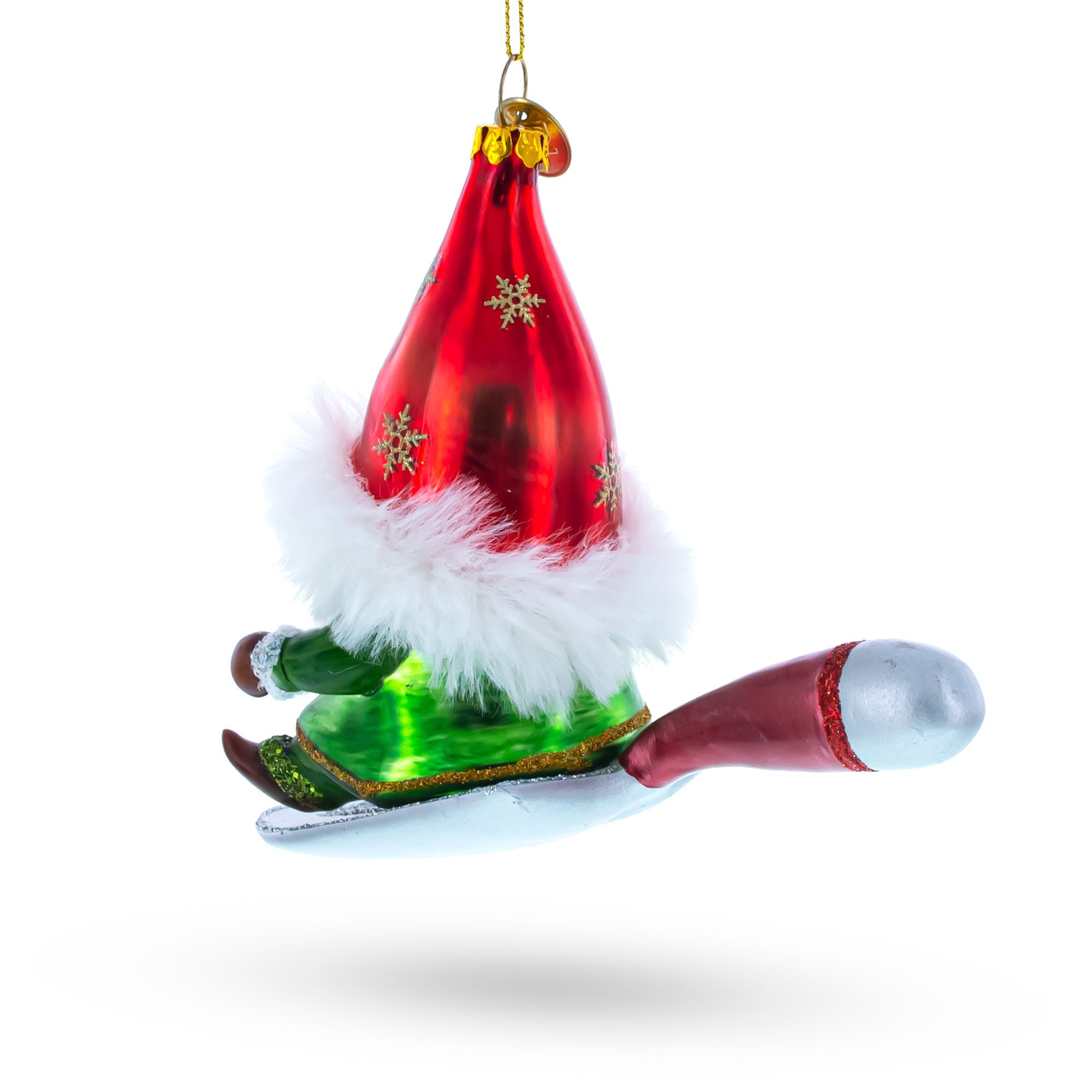 Scandinavian Gnome Valiantly Riding A Shield - Blown Glass Christmas Ornament