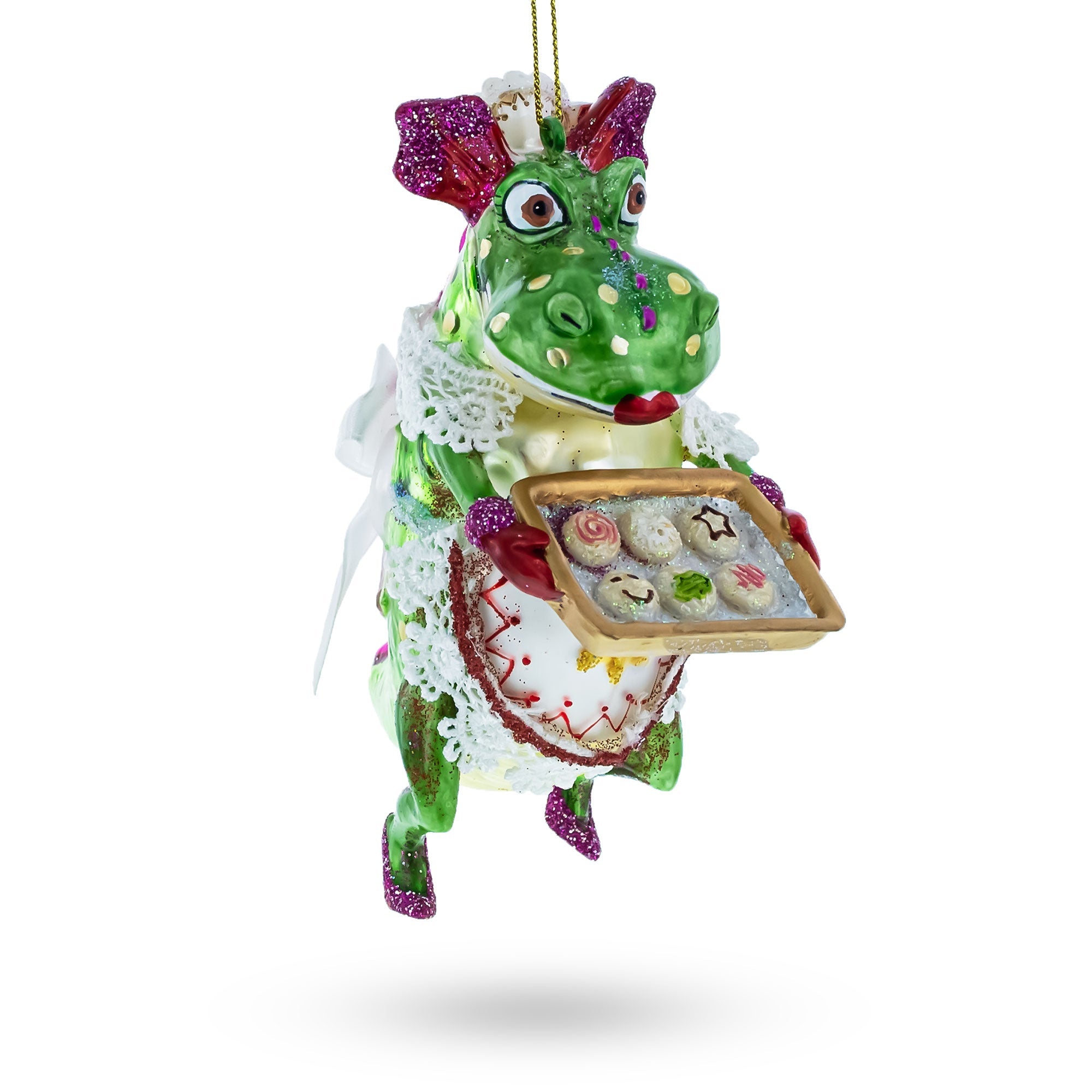 Cookie-bearing Dragon Delight - Blown Glass Christmas Ornament