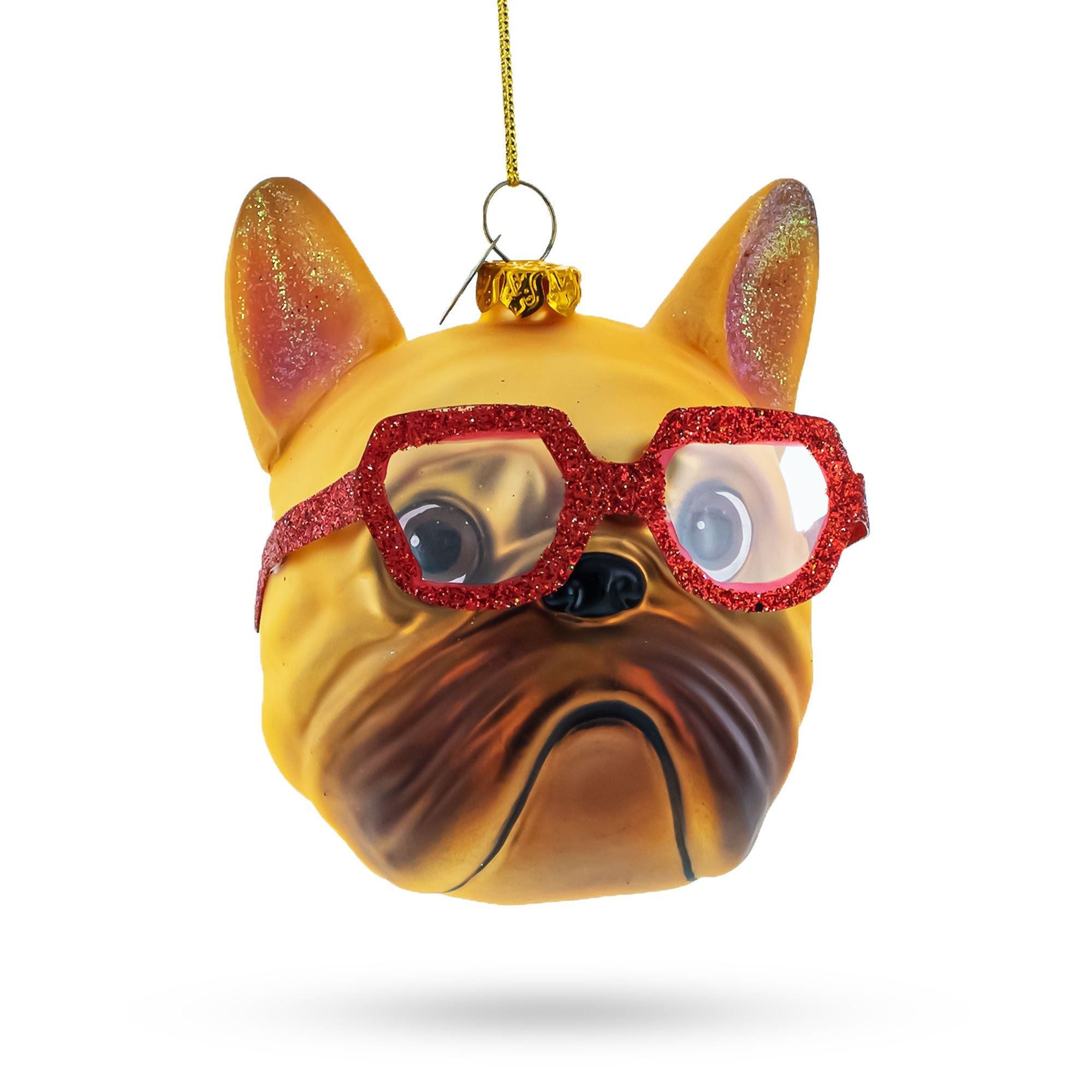 Hipster Bulldog In Ruby-red Glasses - Blown Glass Christmas Ornament