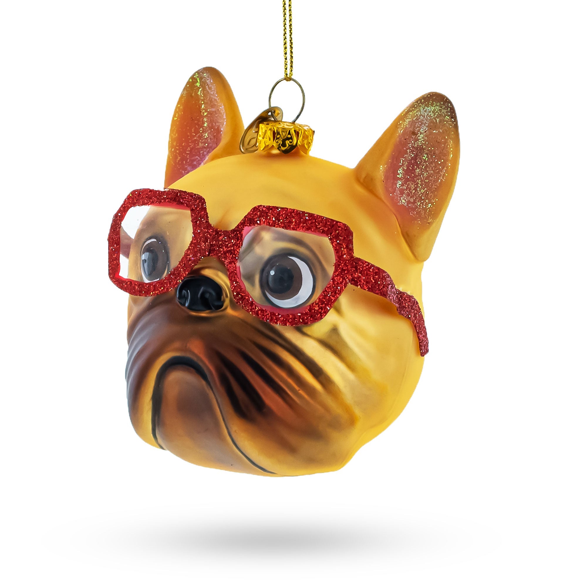 Hipster Bulldog In Ruby-red Glasses - Blown Glass Christmas Ornament