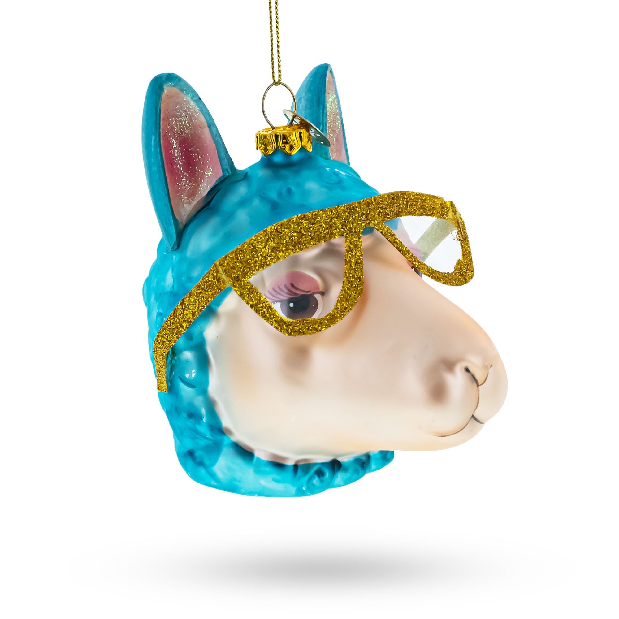 Stylish Lama Rocking Funky Glasses - Blown Glass Christmas Ornament