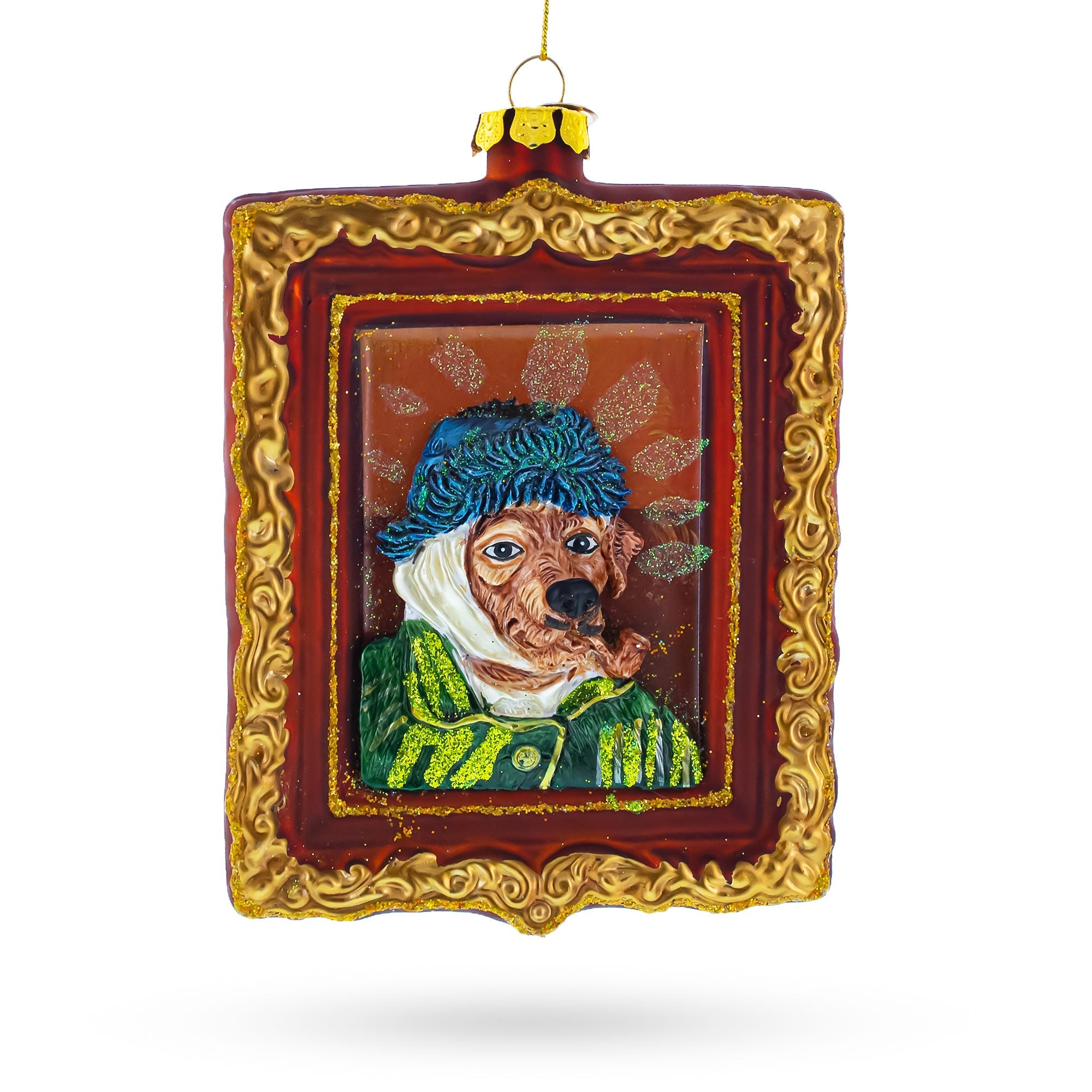 Van Gogh Inspired Dog Portrait - Blown Glass Christmas Ornament