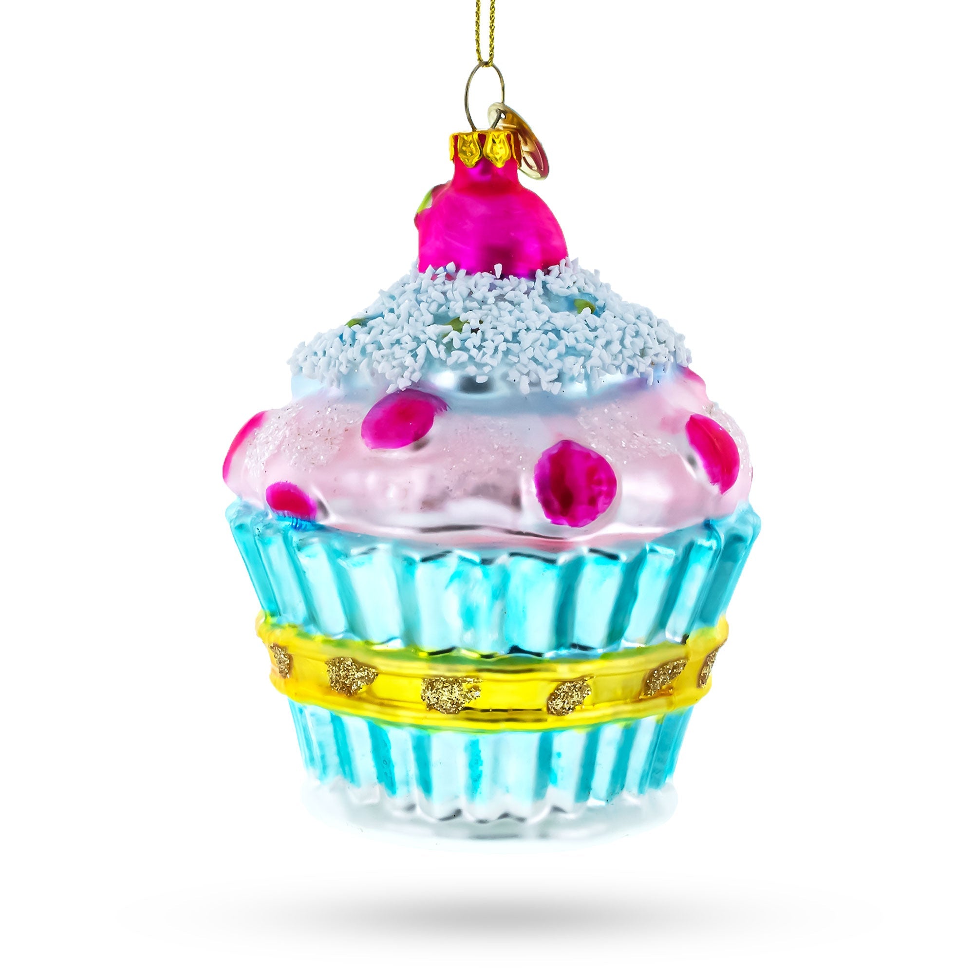 Sugar Frosted Delight: Cupcake - Blown Glass Christmas Ornament