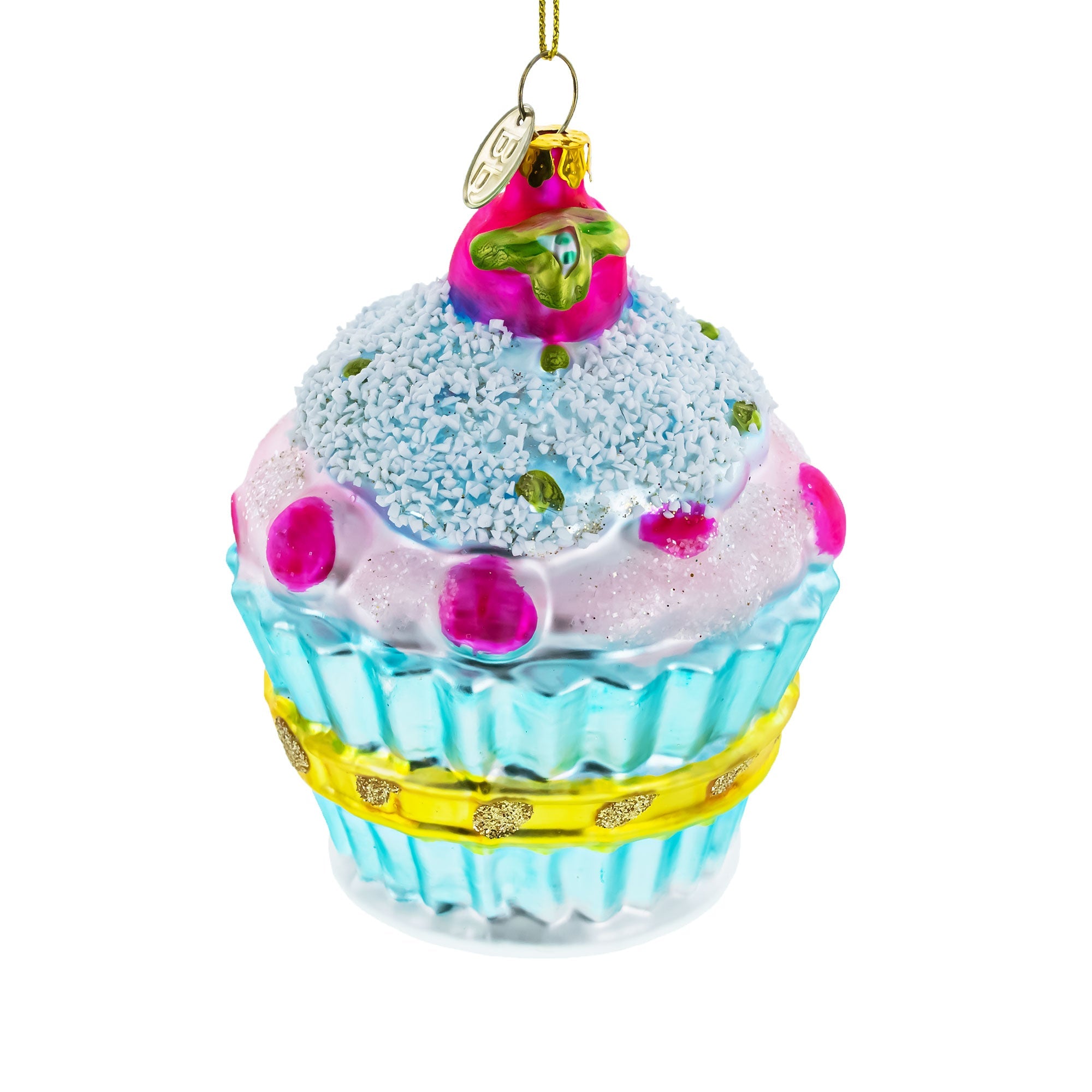 Sugar Frosted Delight: Cupcake - Blown Glass Christmas Ornament