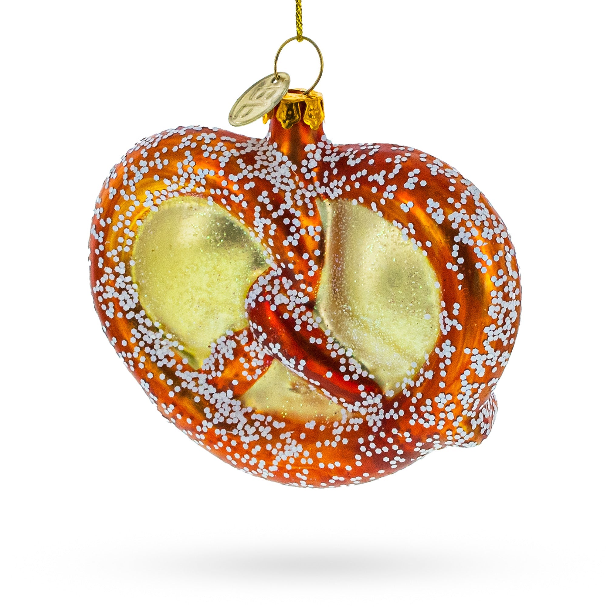 Twisted Delight: Golden Pretzel - Blown Glass Christmas Ornament