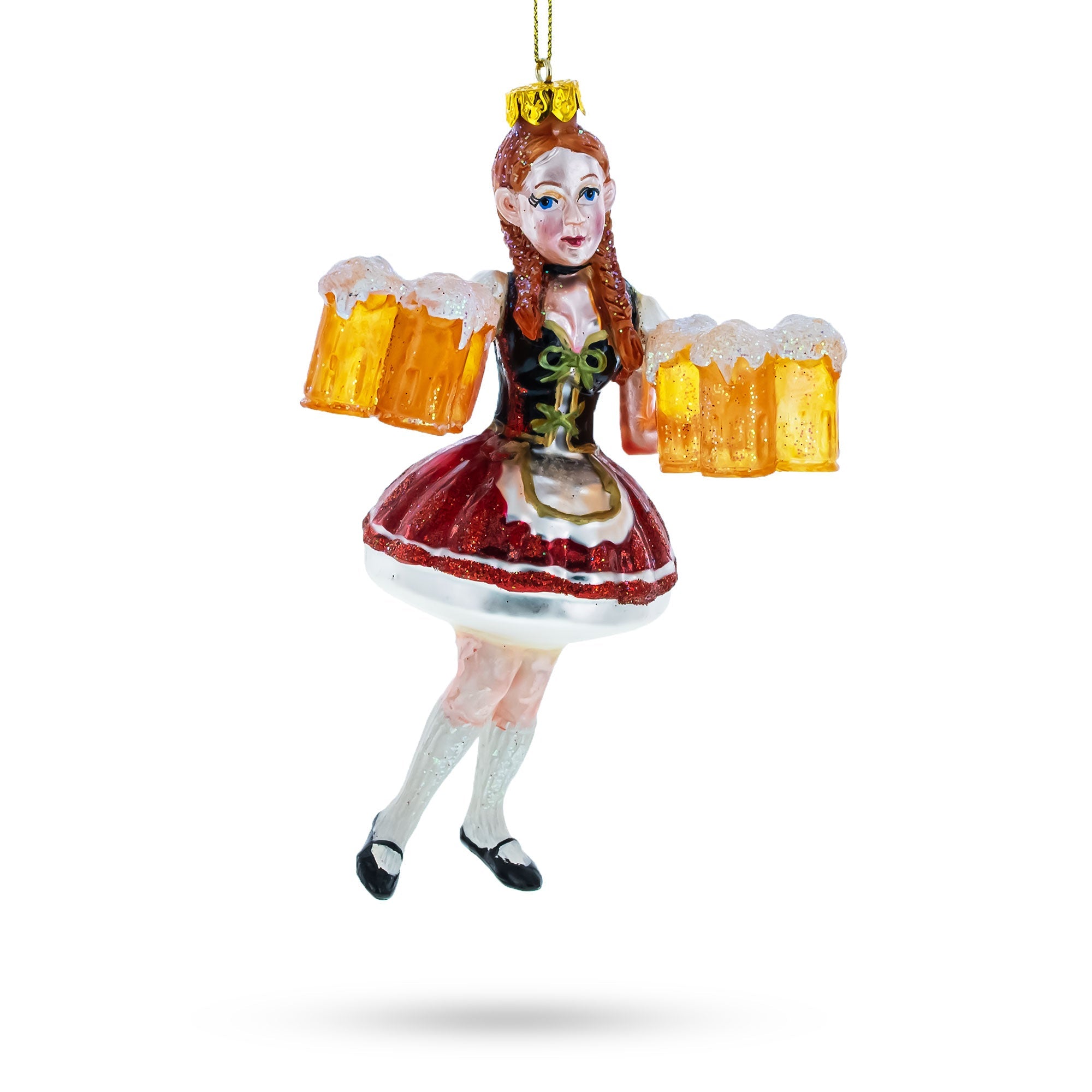 Oktoberfest Cheers: Girl Holding Beer - Blown Glass Christmas Ornament