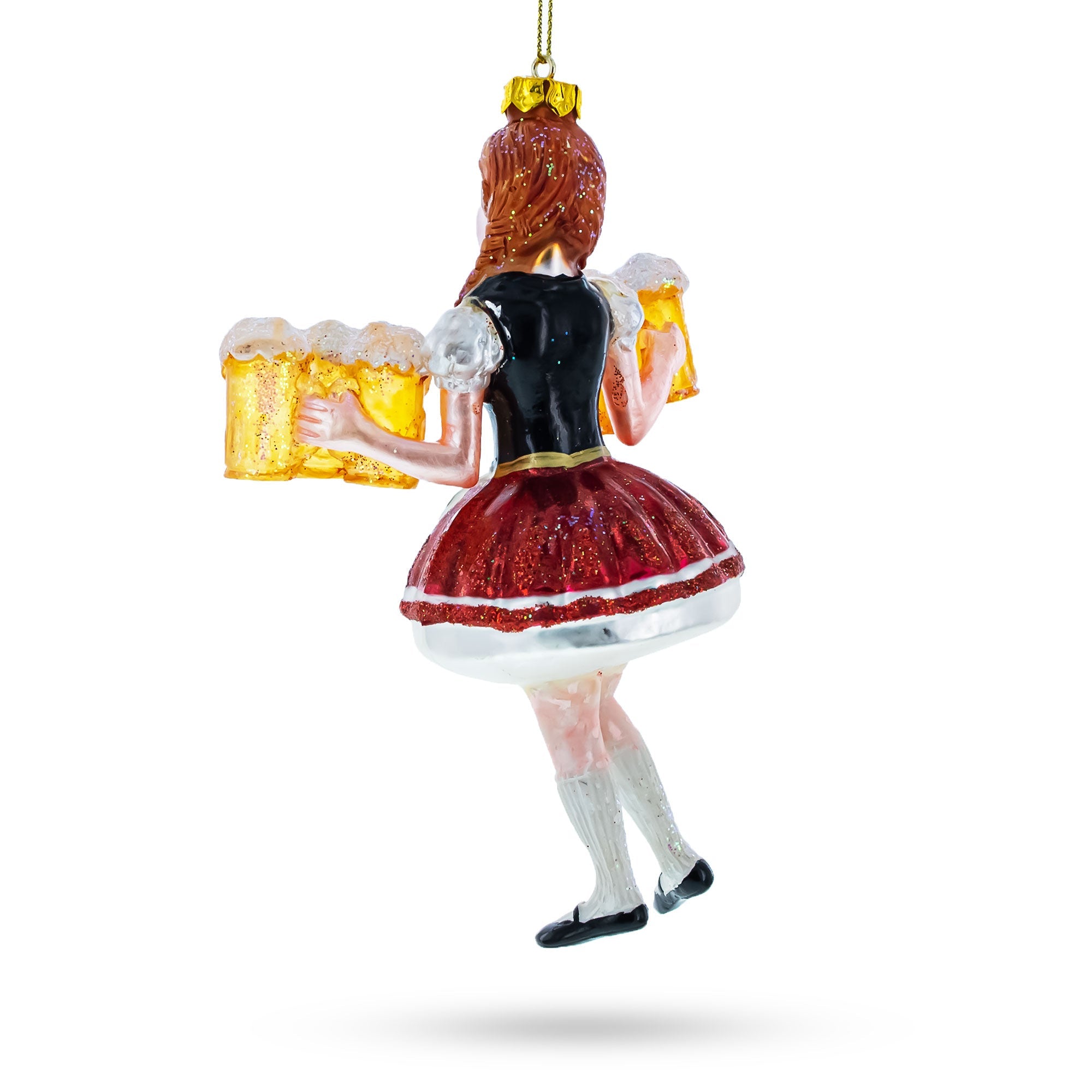 Oktoberfest Cheers: Girl Holding Beer - Blown Glass Christmas Ornament