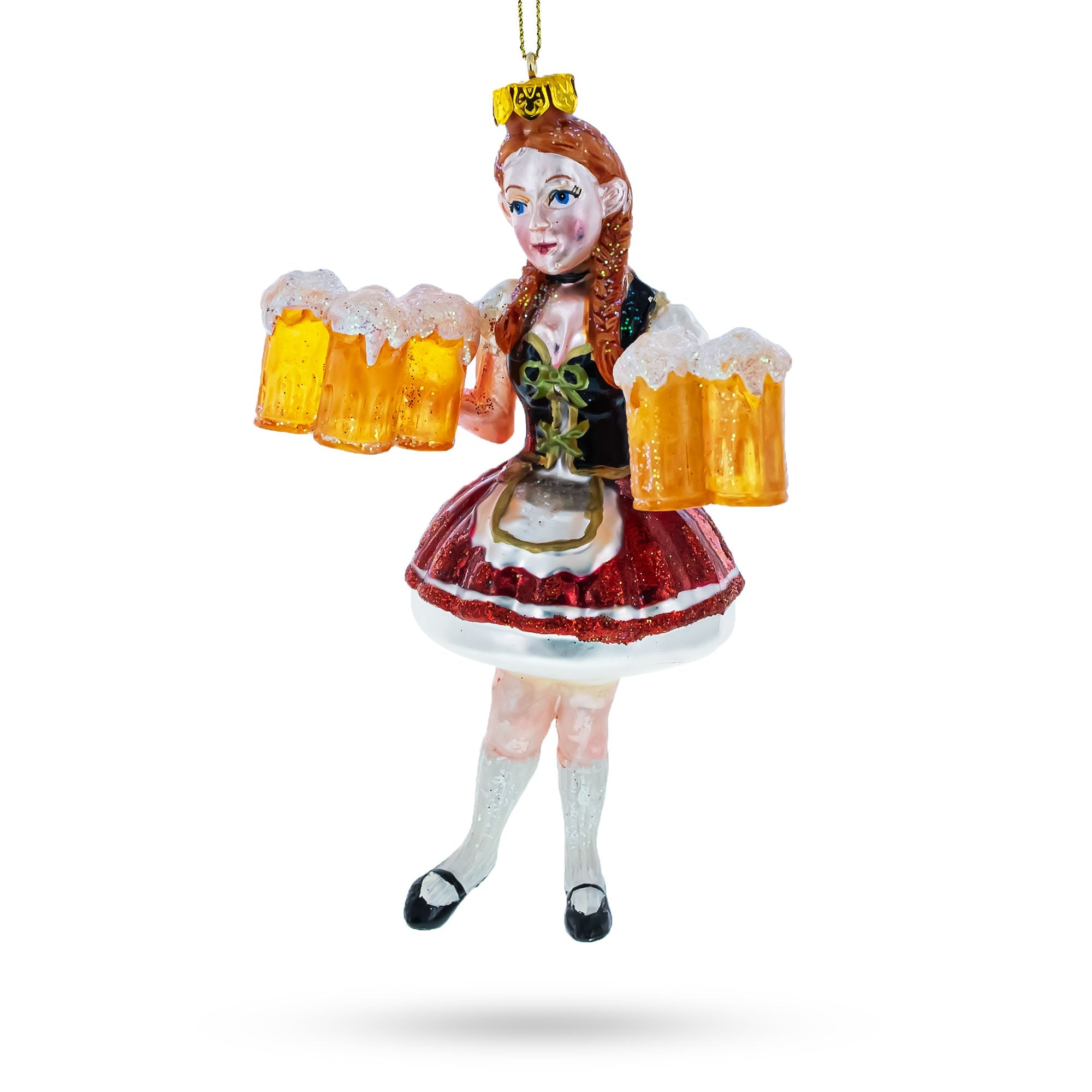 Oktoberfest Cheers: Girl Holding Beer - Blown Glass Christmas Ornament