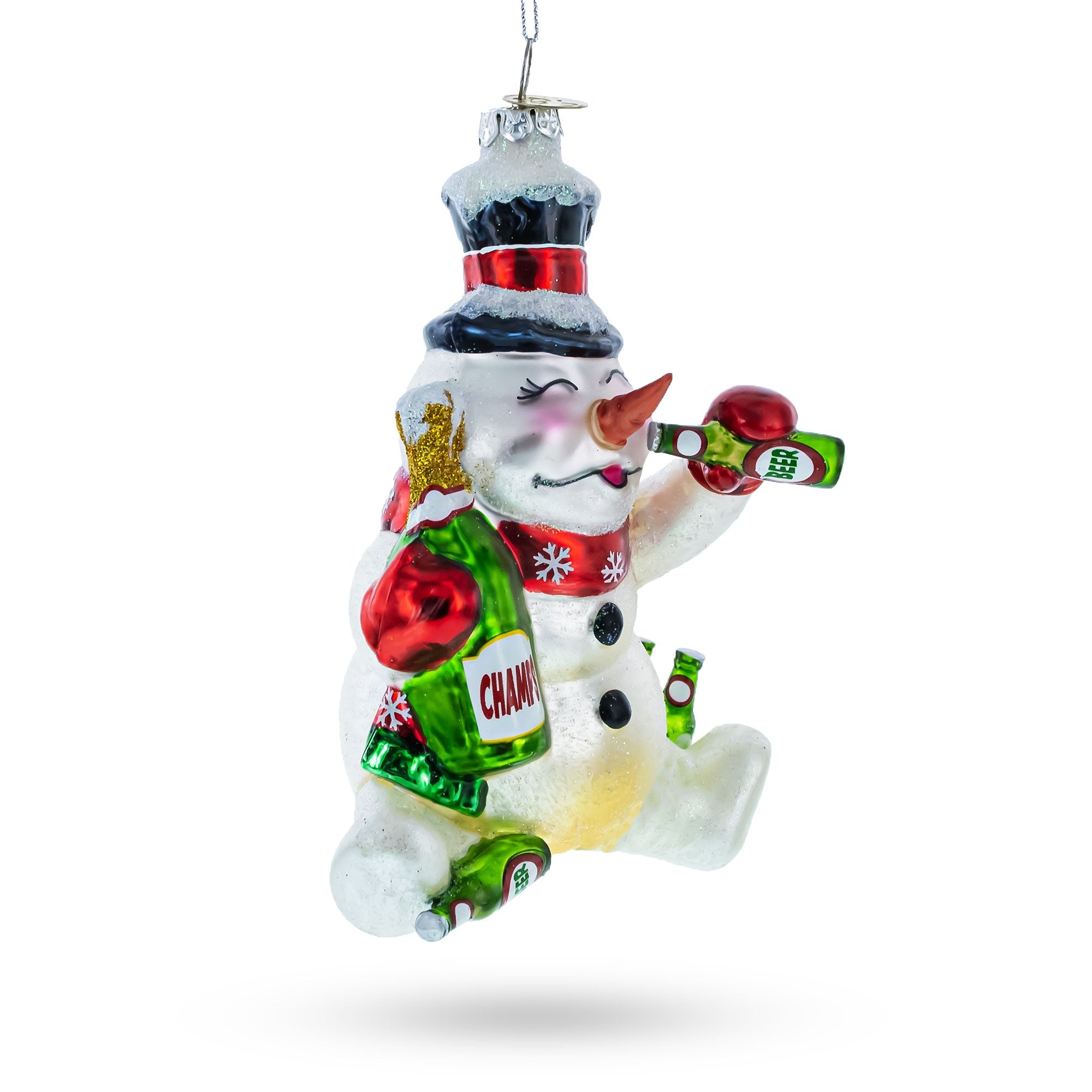 Cheers To The Holidays: Snowman Bartender - Blown Glass Christmas Ornament