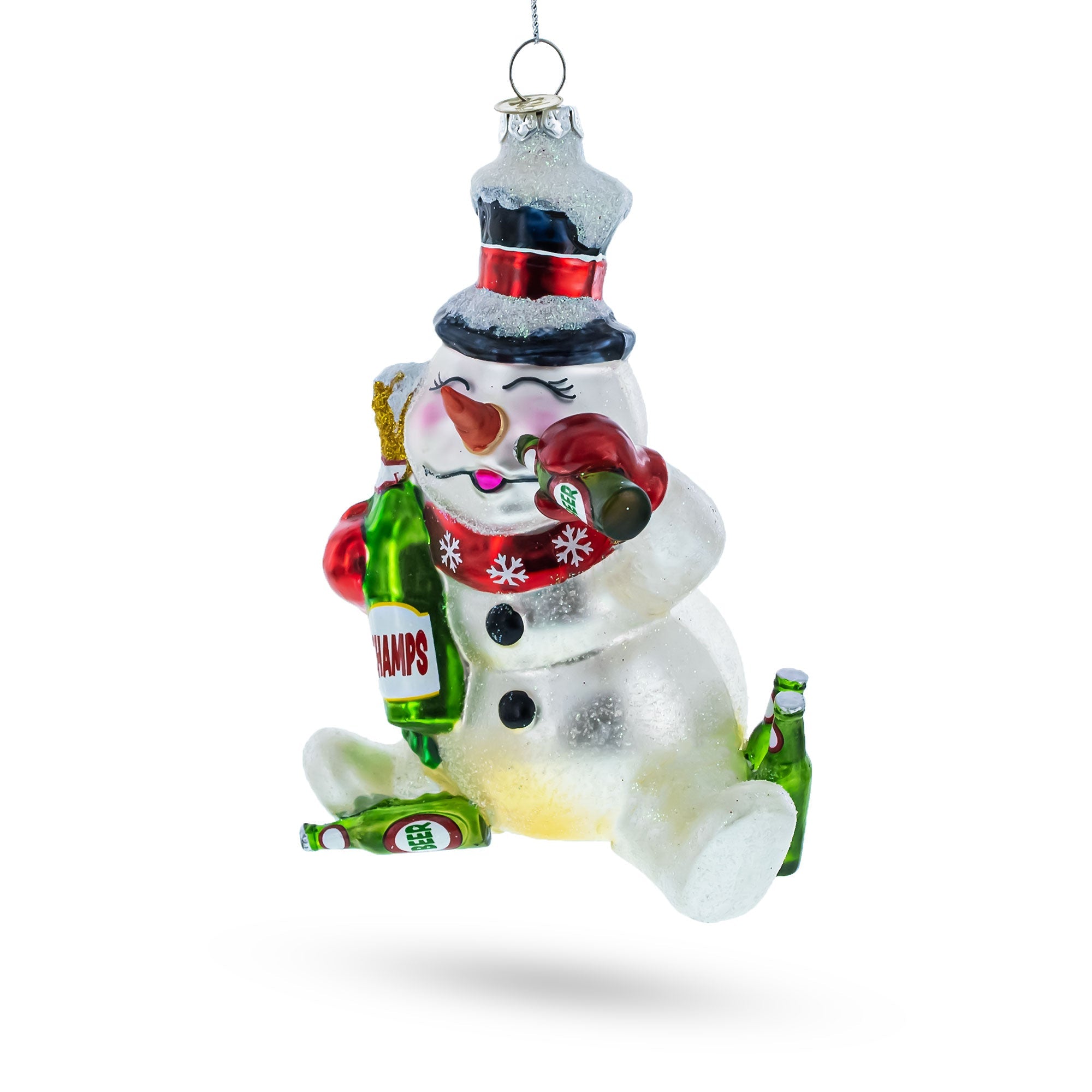 Cheers To The Holidays: Snowman Bartender - Blown Glass Christmas Ornament