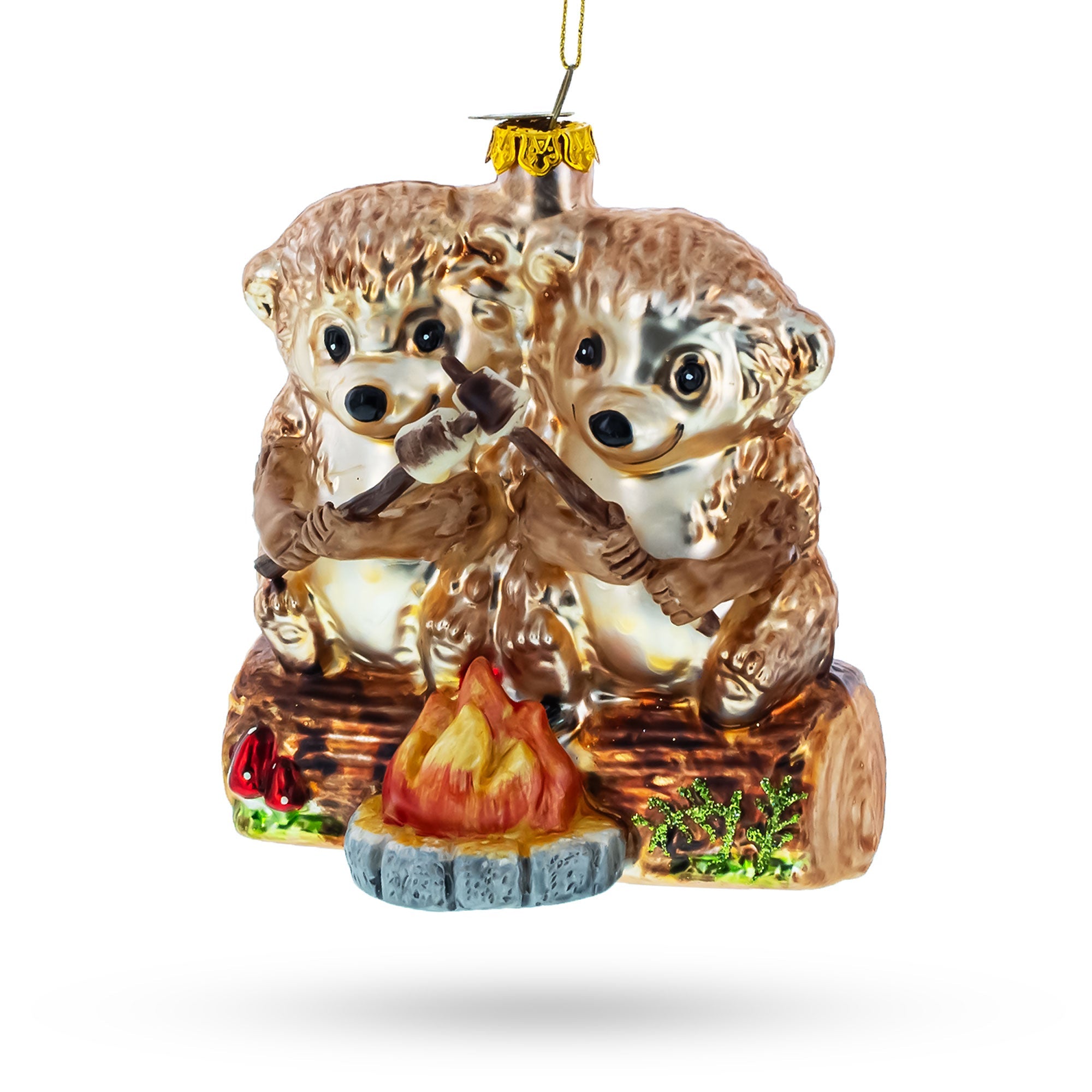 Campfire Cuddles: Wombats Roast Marshmallow - Blown Glass Christmas Ornament