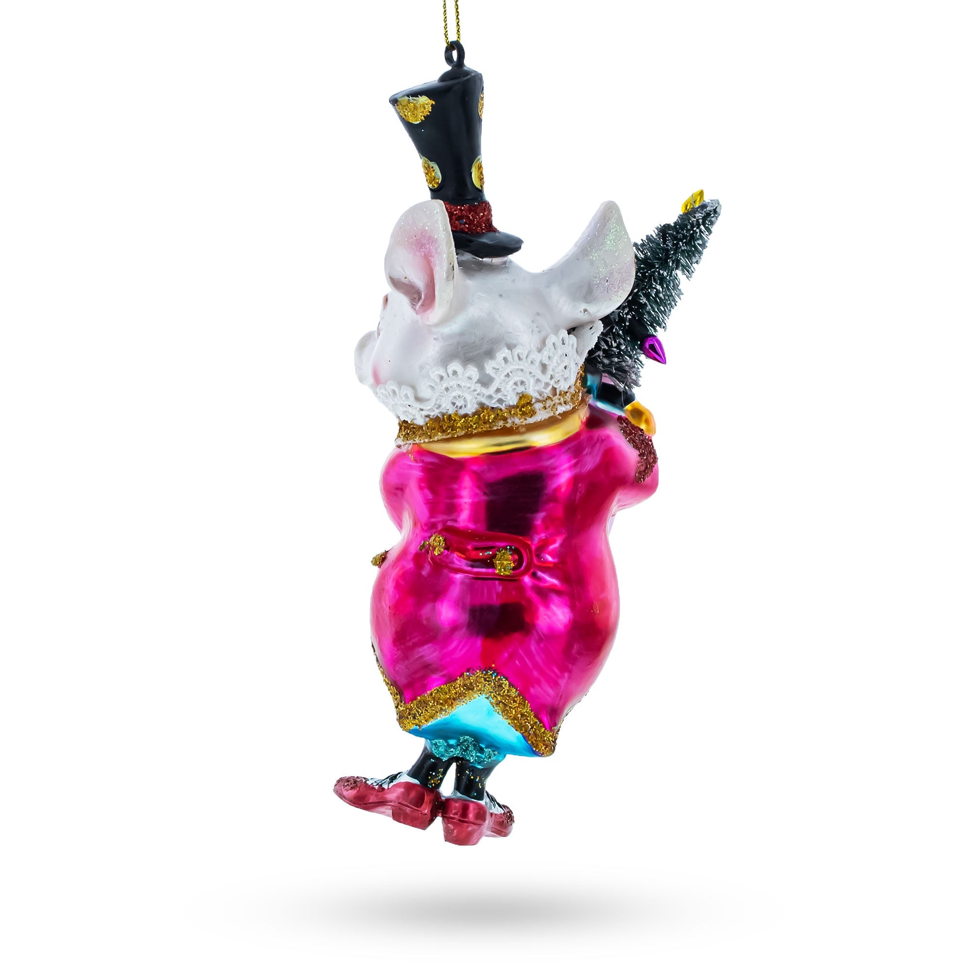 Festive Pig With Christmas Gifts - Blown Glass Christmas Ornament