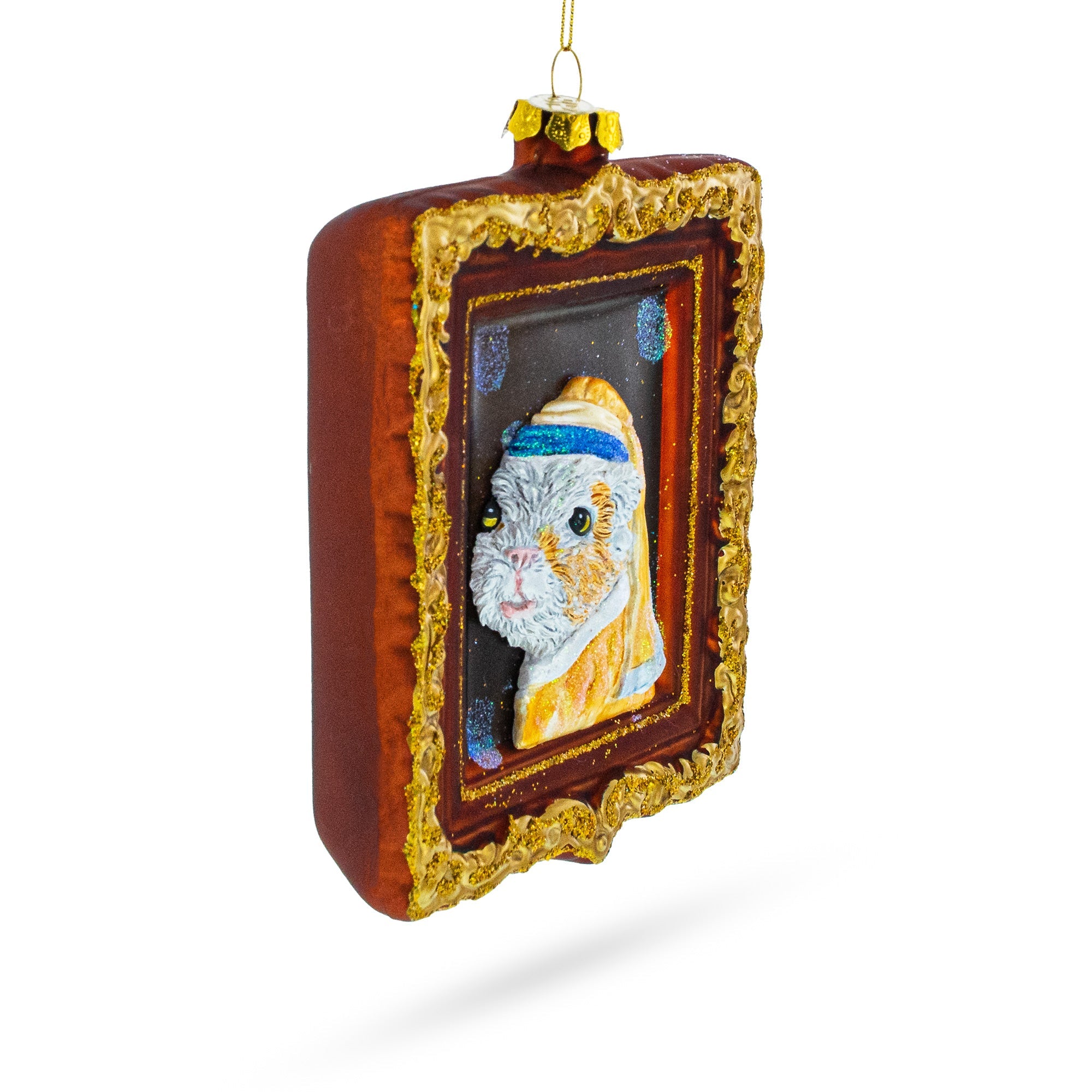 Dog As 'girl With A Pearl Earring' Painting - Blown Glass Christmas Ornament