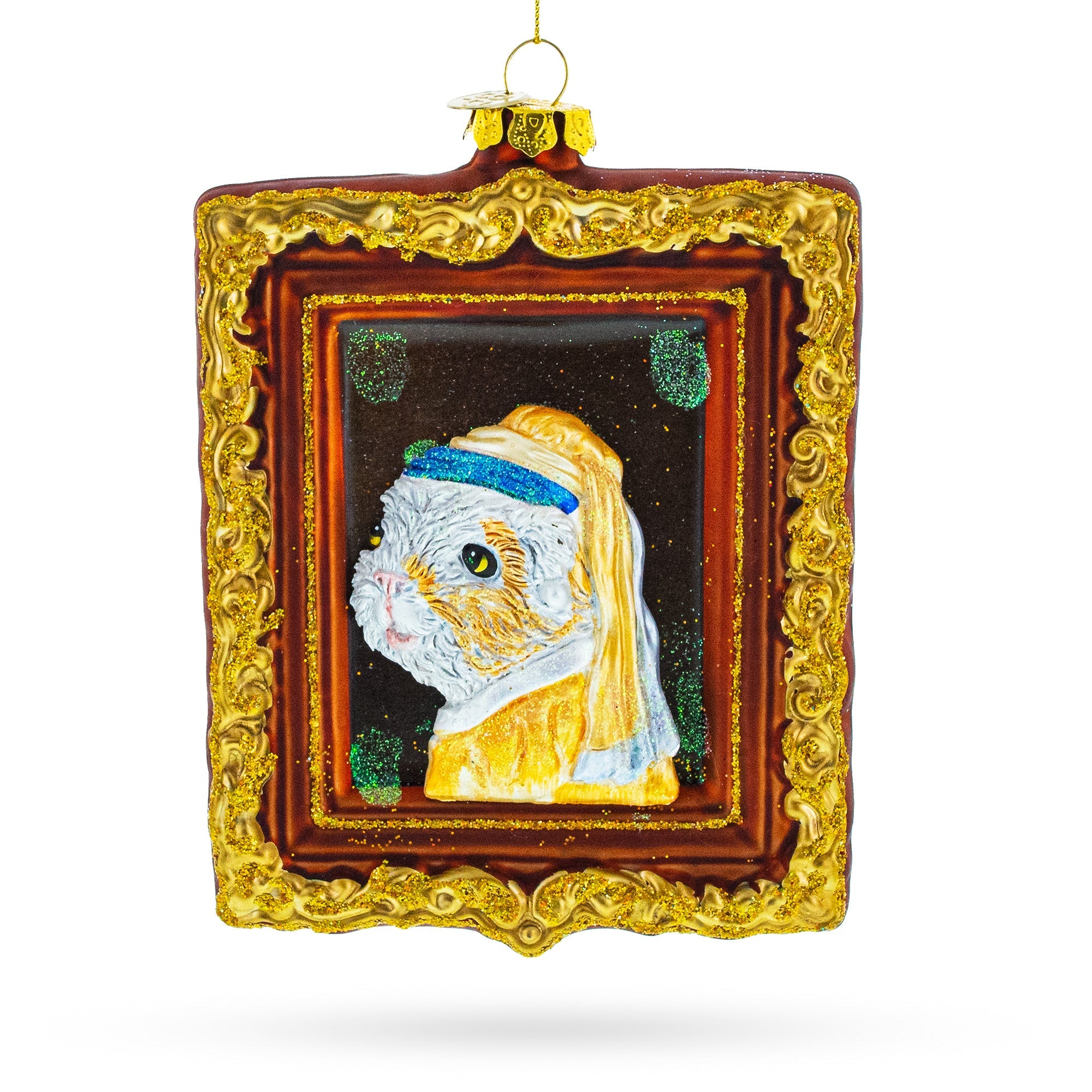 Dog As 'girl With A Pearl Earring' Painting - Blown Glass Christmas Ornament