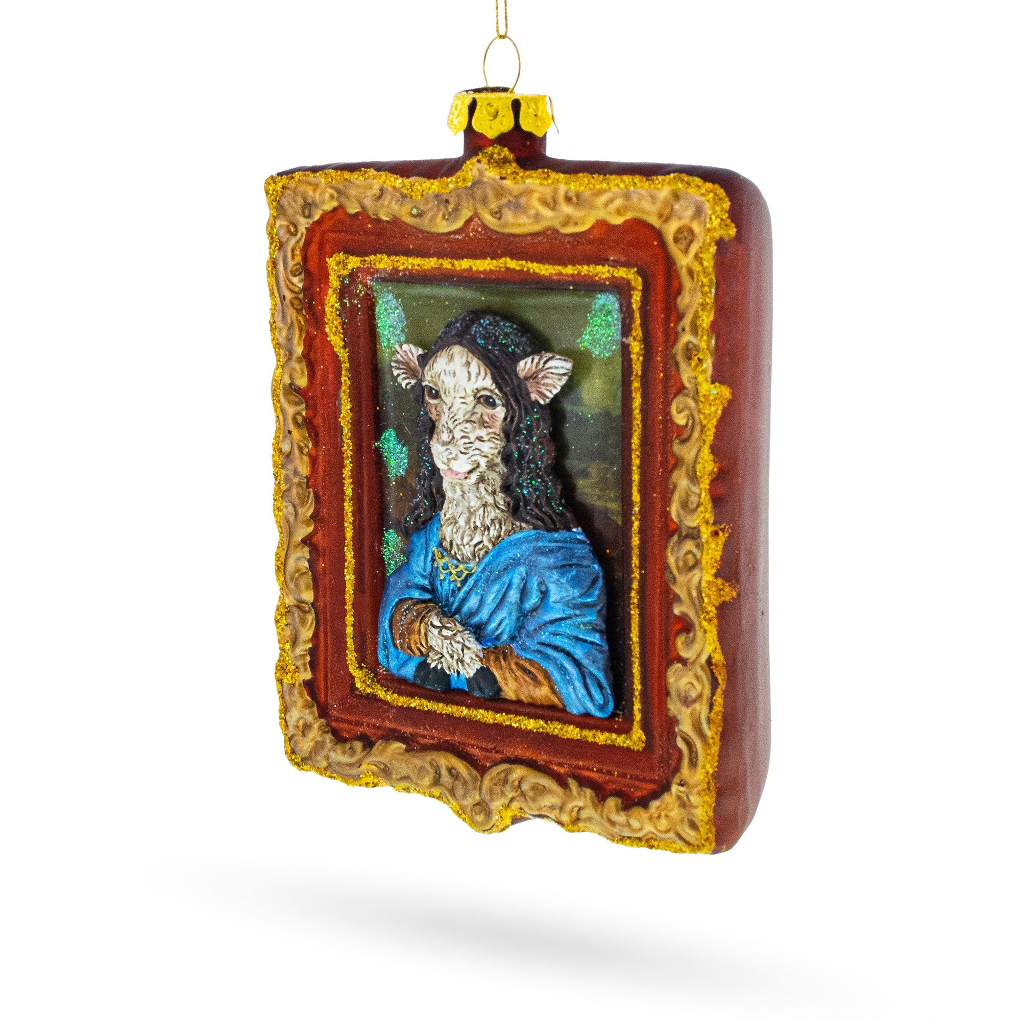 Enchanting Mona Lisa Sheep - Blown Glass Christmas Ornament