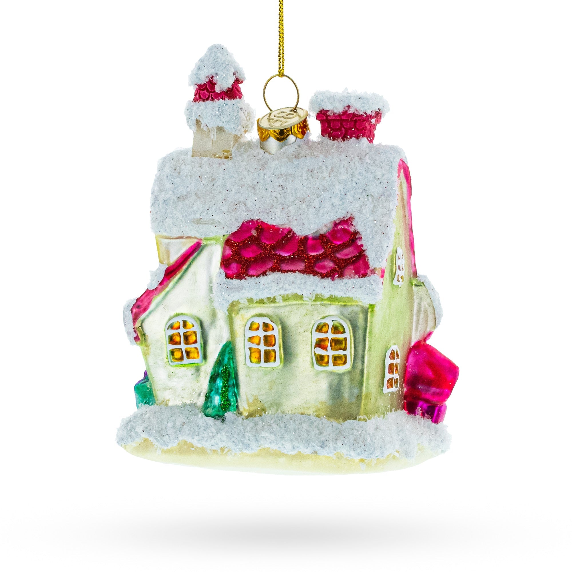 Winter Wonderland Snow-covered House - Blown Glass Christmas Ornament